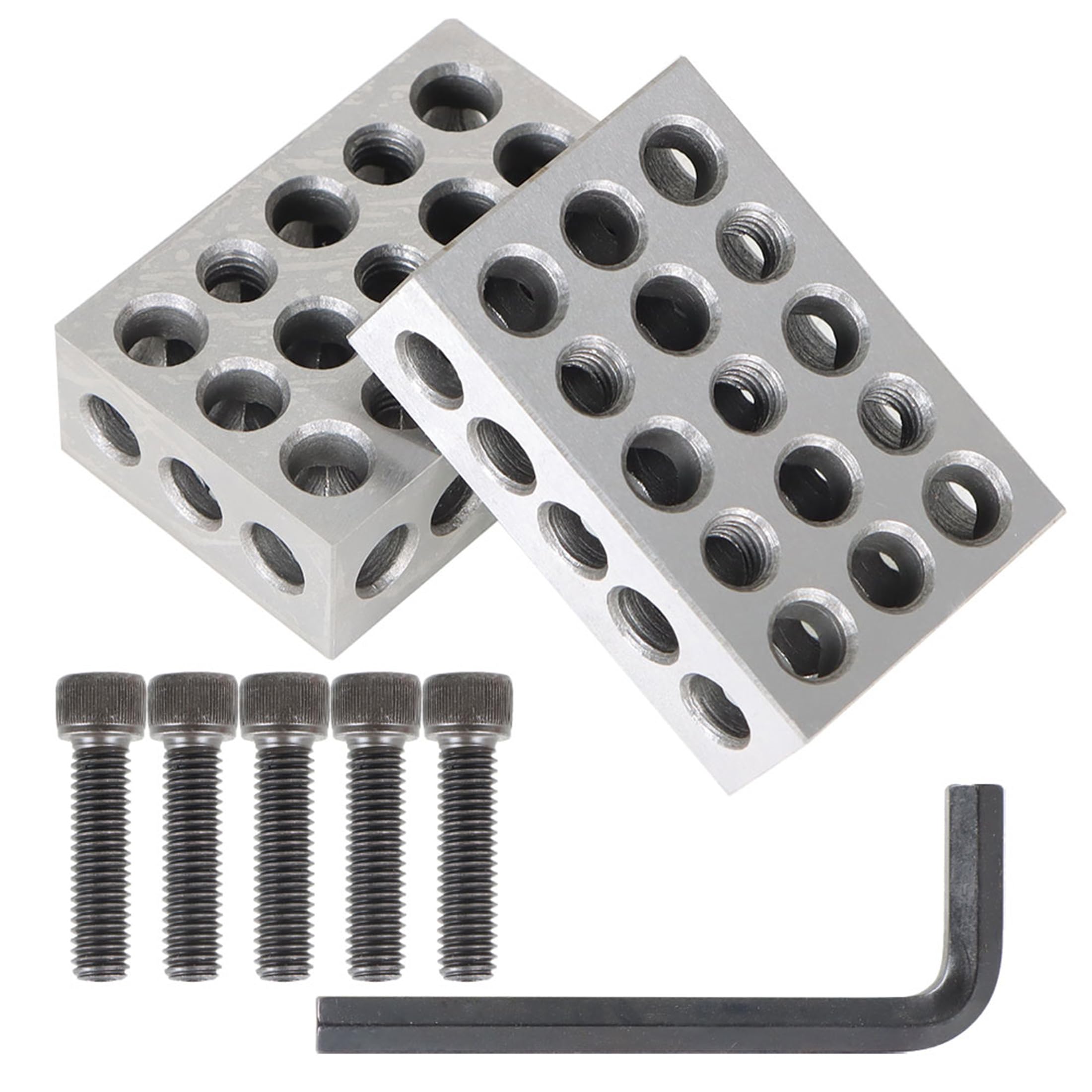 Thomletha 1 x 2 x 3 Blocks Matched Pair Accuracy 0.0001in 23 Holes Hardened Steel with Plastic Case