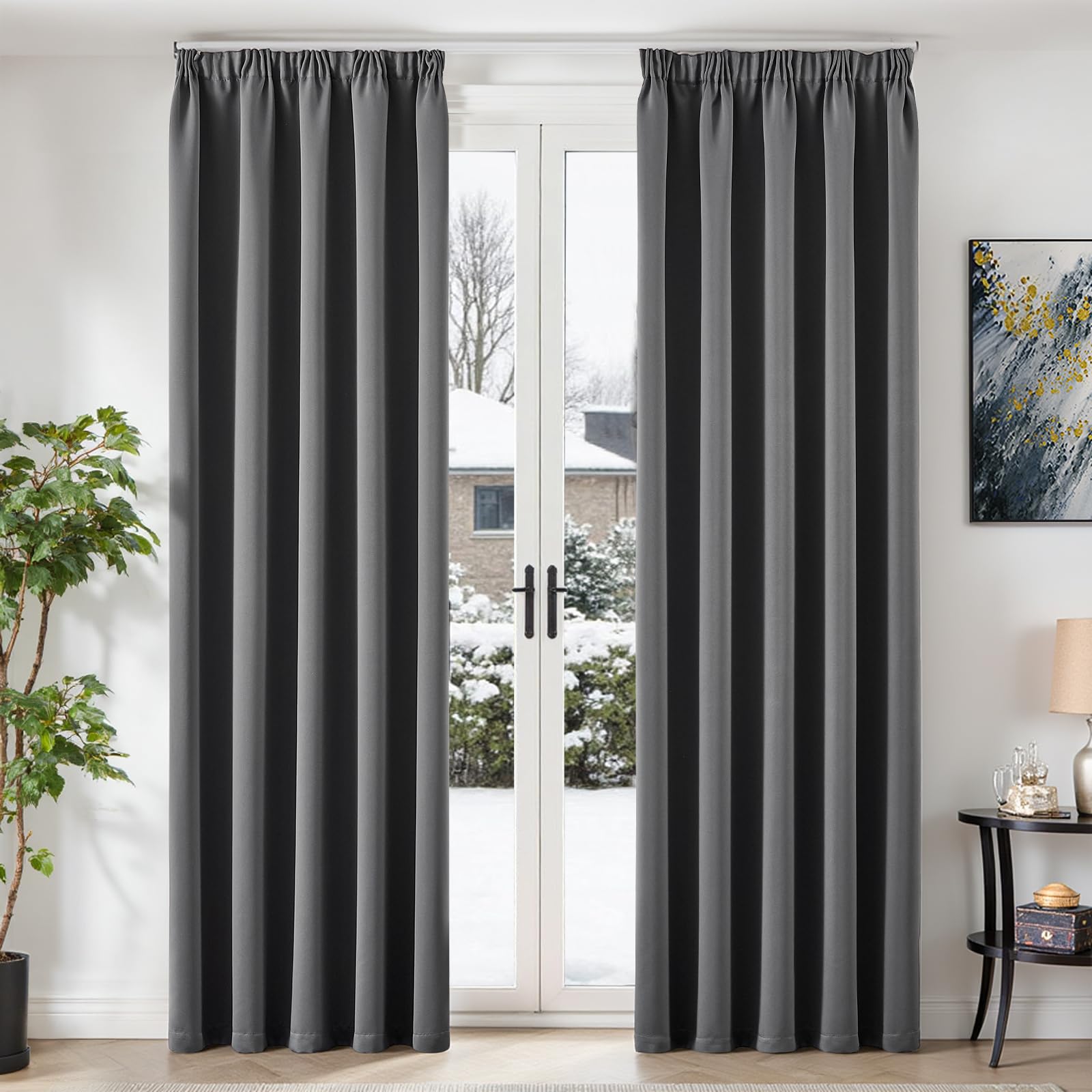 TOPICK Cortinas Opacas Riel Techo 2 Piezas Dormitorio Salon Cortinas Termicas Aislantes Frio y Calor Cortina Gris Termica Aislante Modernas Cortina Blackout para Habitacion, 140x245 CM, Gris Oscuro OEKO-TEX STANDARD 100