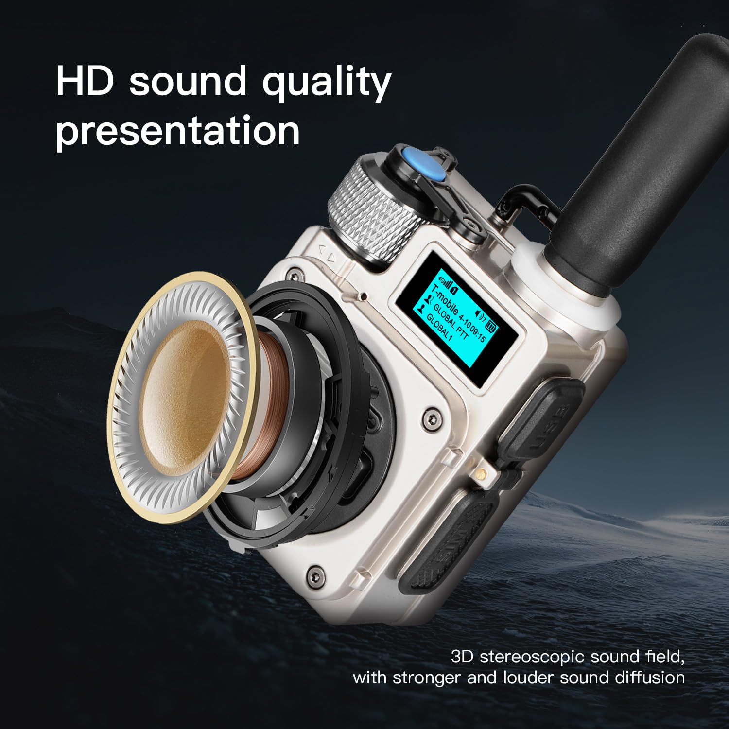 Global-PTT PoC Radios, Pack of 2 Unlimited Range Walkie Talkies, Nationwide Coverage Audio Reliable Durable Long-Life Battery with Free Yearly Data SIM Card (Silver)