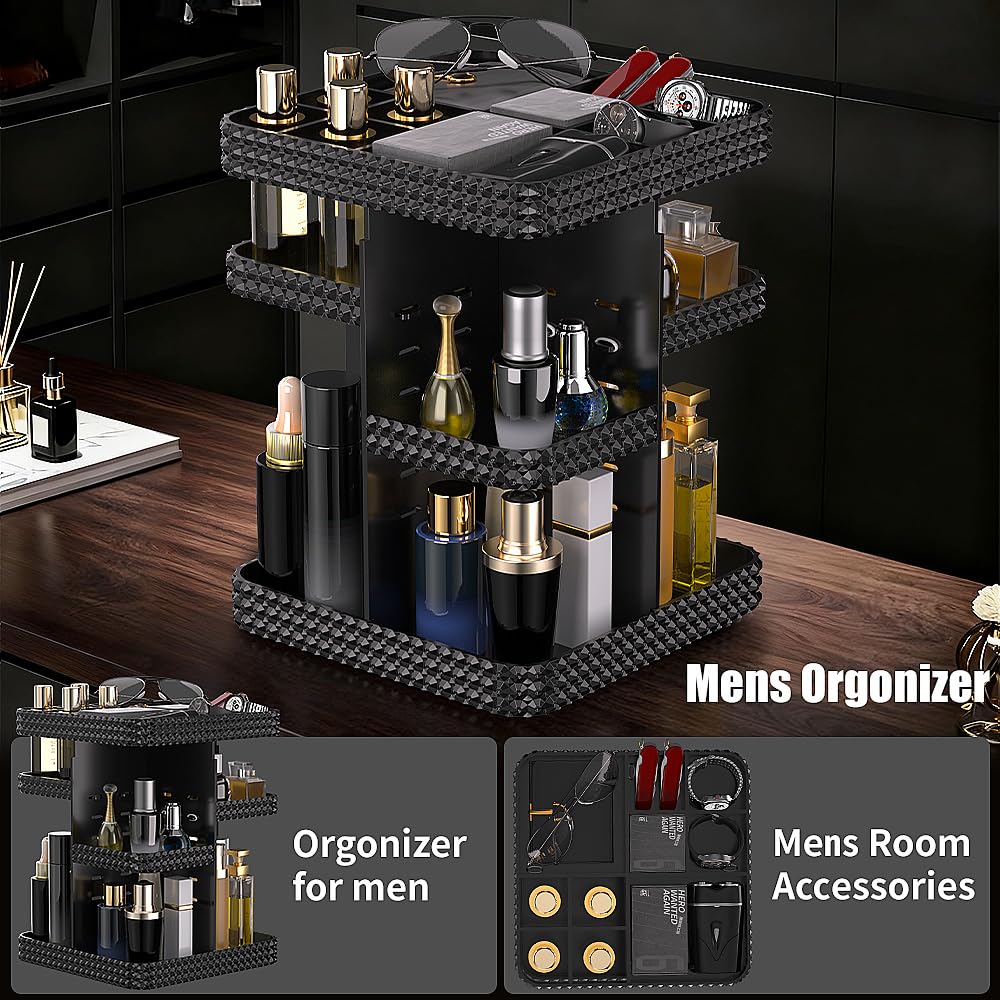 360° Rotating Makeup Organizer, Organizador De Perfumes Large Capacity Cosmetics Storage Vanity Shelf Countertop, Fits Cosmetics, Perfume, Skin Care, Lipsticks (Black)