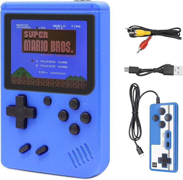 Retro Games Console,Mini Games Console, Handheld Games Console,with 500 Classic Games, 600mAh Rechargeable Battery Support TV Connection, Two Players, for Game Boy Kids Adults (Blue)