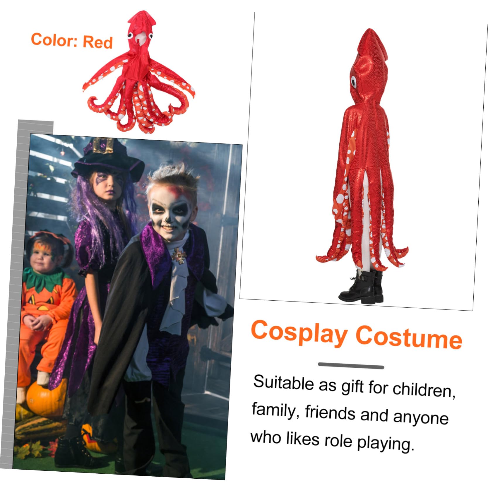 Halloween Kostium Ośmiornicy Chłopiec Dziewczynka Zabawny Kombinezon Cosplay Imprezy i Występy Sceniczne Strój Przyjęcia Tematyczne i Halloweenowe Maluchów