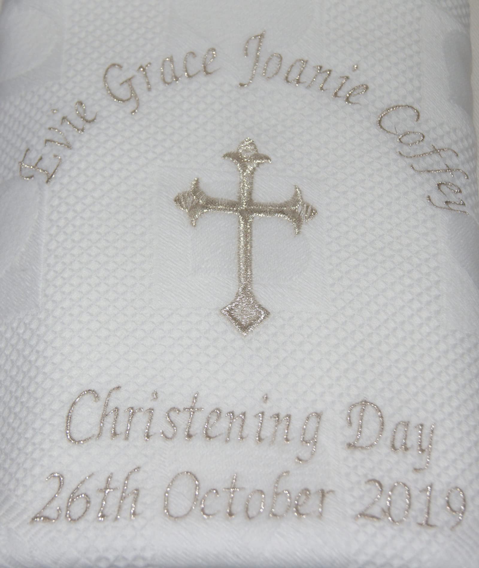 Sew Sew Special White Personalised Baby Christening/Baptism/Naming Day Shawl.,