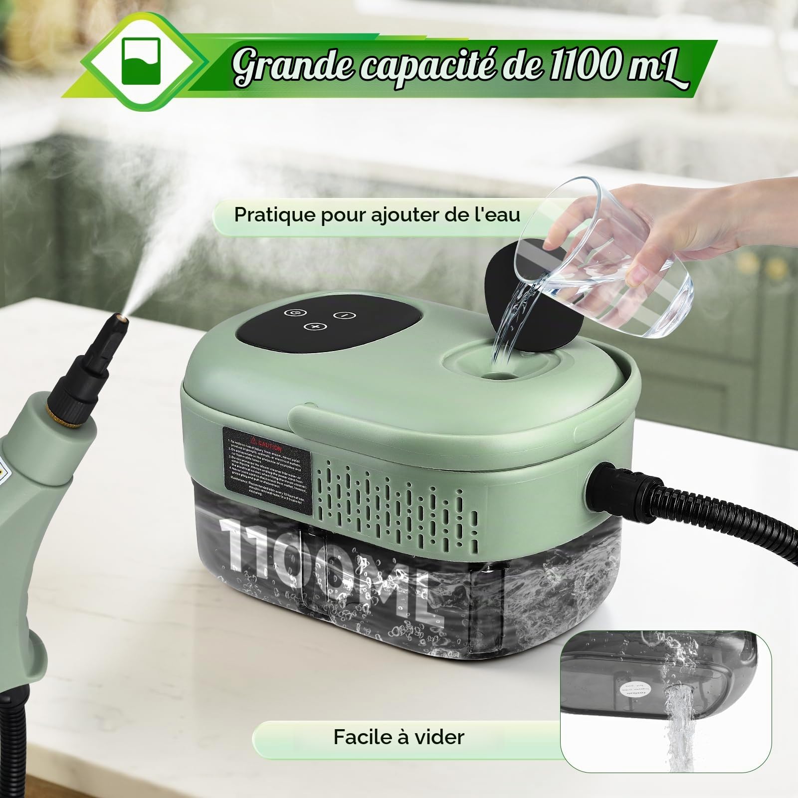 Nettoyeur vapeur 2500 W, pression 3 bars et 105 °C haute pression pour un usage domestique, machine de nettoyage à vapeur haute température pour cuisine, salle de bain, carrelage