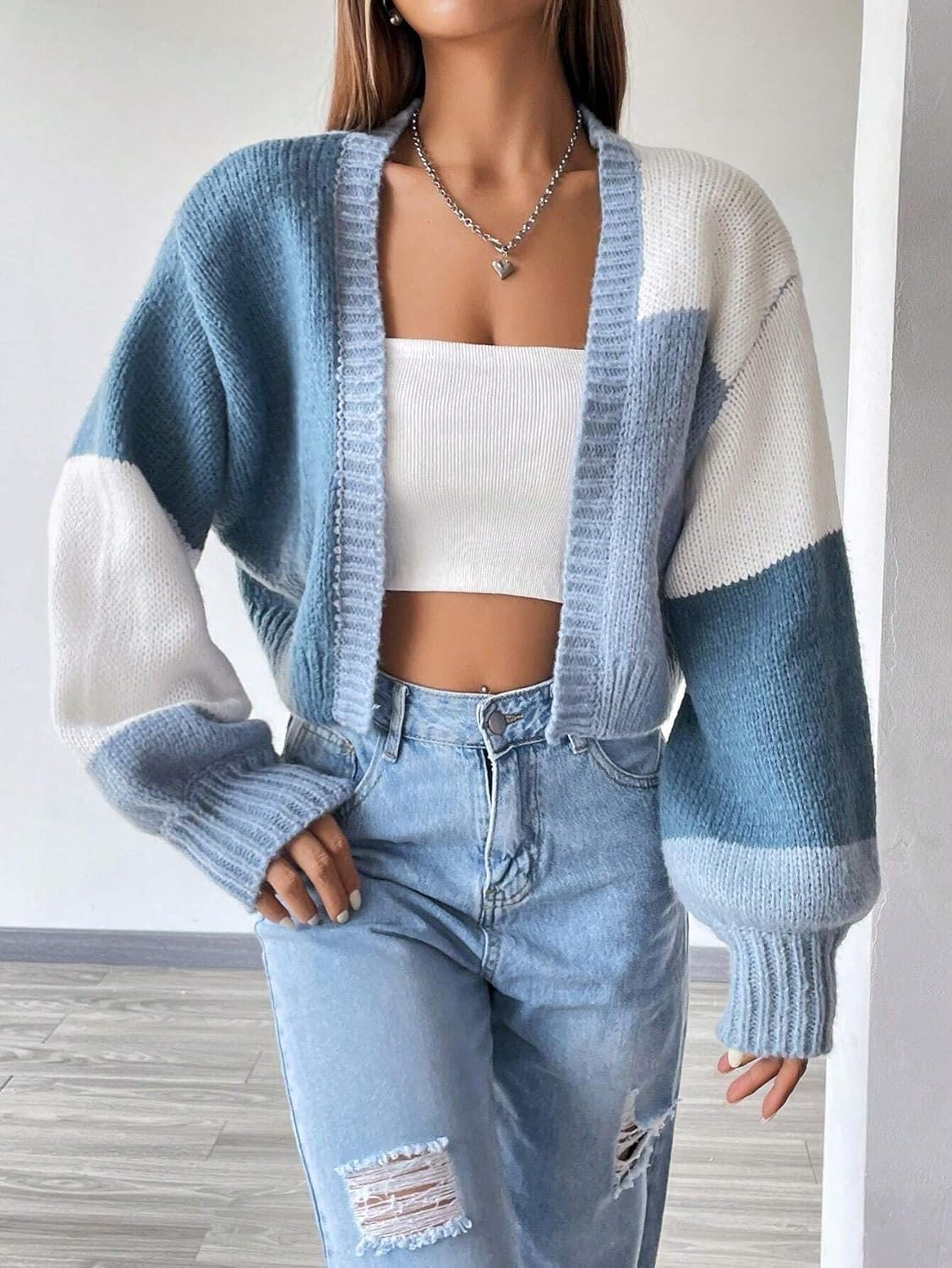 SISKIN Fall Cropped Cardigan Sweaters for Women Lightweight,Color Block Oversized Cardigan Sweater - Image 7