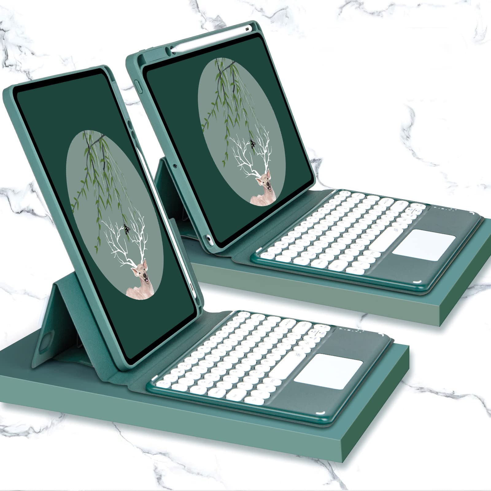 Gruattreay Arabic and English Keyboard Case for iPad 10.9" Air 5th 4th Generation iPad Pro 11 Inch, Cover with Touchpad Cute Color Keyboard Vertical Stand Movable Clear Back Case (DarkGreen)