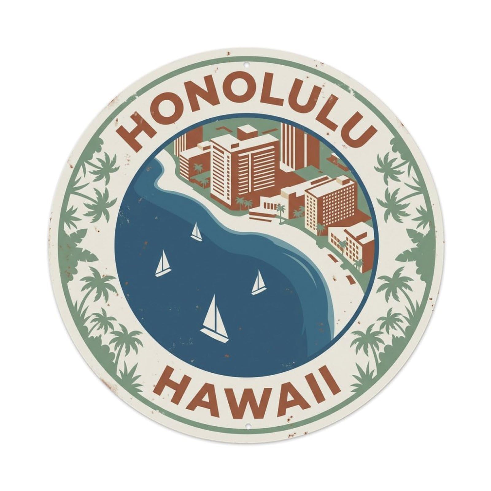 Vintage Travel Honolulu Hawaii Island Metal Tin Sign