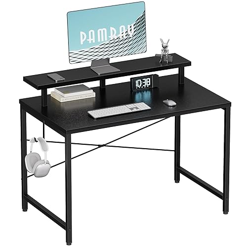 Pamray 32 Inch Small Computer Desk with Monitor Stand, Simple