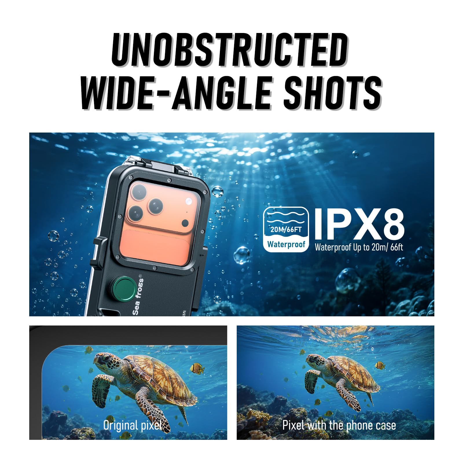 Custodia subacquea Sea Frogs per smartphone, impermeabile fino a 20 m/65 piedi, con filtro rosso, compatibile con iPhone e Android (Nero)