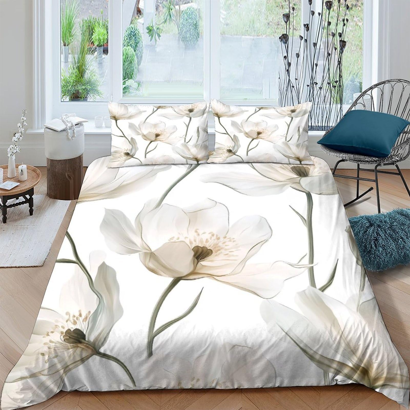 Ctjqhvkz Style-3 3D Printed White Magnolia Fitted Sheet Microfiber Soft Anti-Slip Floral Bed Sheet For Bedroom Guest Room Decor Single（135X200cm）
