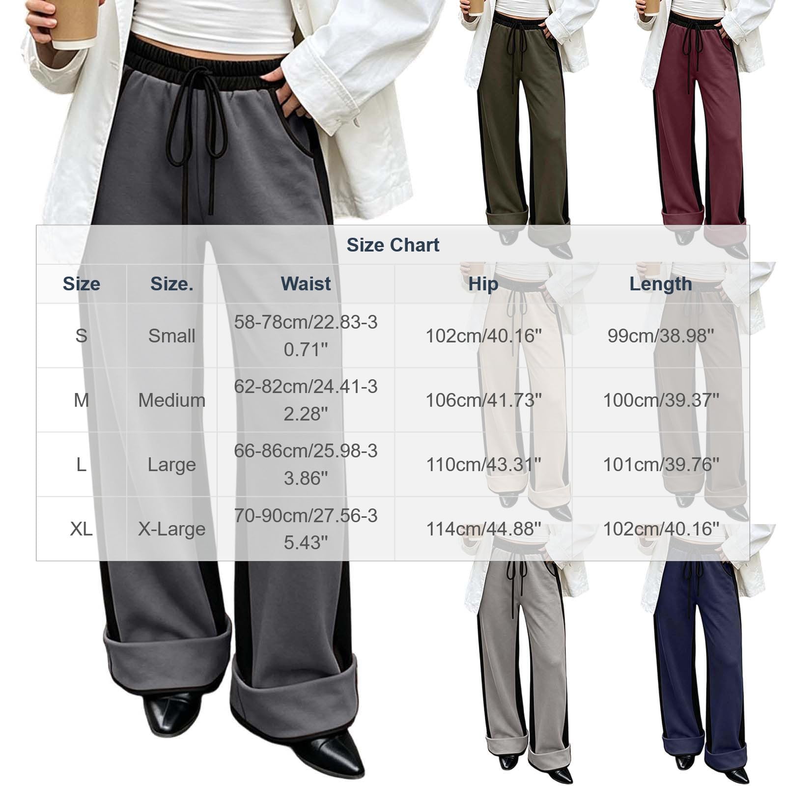 Pantalon Droit Femme Bloc De Couleurs Ourlet Retroussé Poches Décontracté