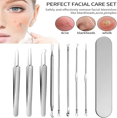 Miniatura 4 de Kit de eliminación de puntos negros de acero inoxidable, kit de herramientas para reventar espinillas, pinzas removedoras de puntos negros,