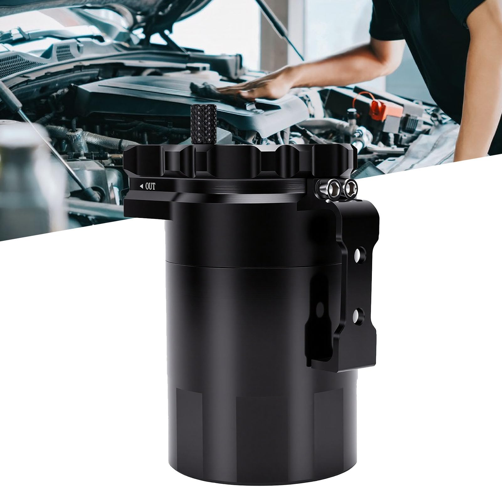 Tbest Serbatoio Recupero Olio, Separatore Olio Motore 300 Ml Lega di Alluminio con Deflettore Rimovibile Astina e Lana D Acciaio for la Maggior Parte dei Veicoli