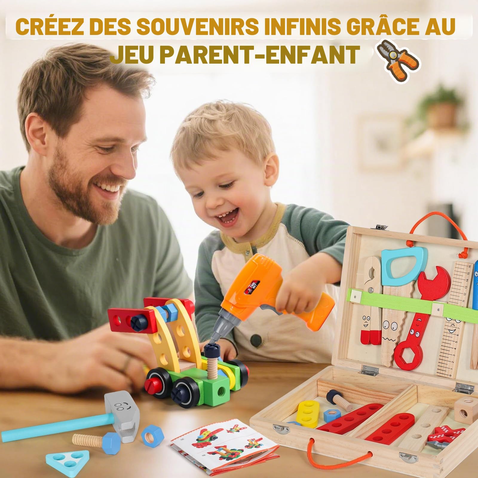 Jouet Enfant 3 Ans Montessori Jeux Enfant 3 Ans Boite a Outils Enfant avec Perceuse Jouet Garcon Fille 3 Ans Jeux Educatif Bricolage Cadeau Enfant Garcon 3 4 Ans Fille (44 Pièces)