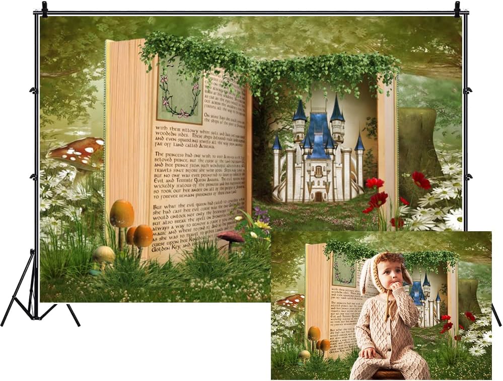 Winter Christmas Backdrop 10x8ft Fairy Tale Book Wonderland Forest Reindeer Background North Pole Snow Scene Xmas Tree Santa Claus Backdrop Christmas