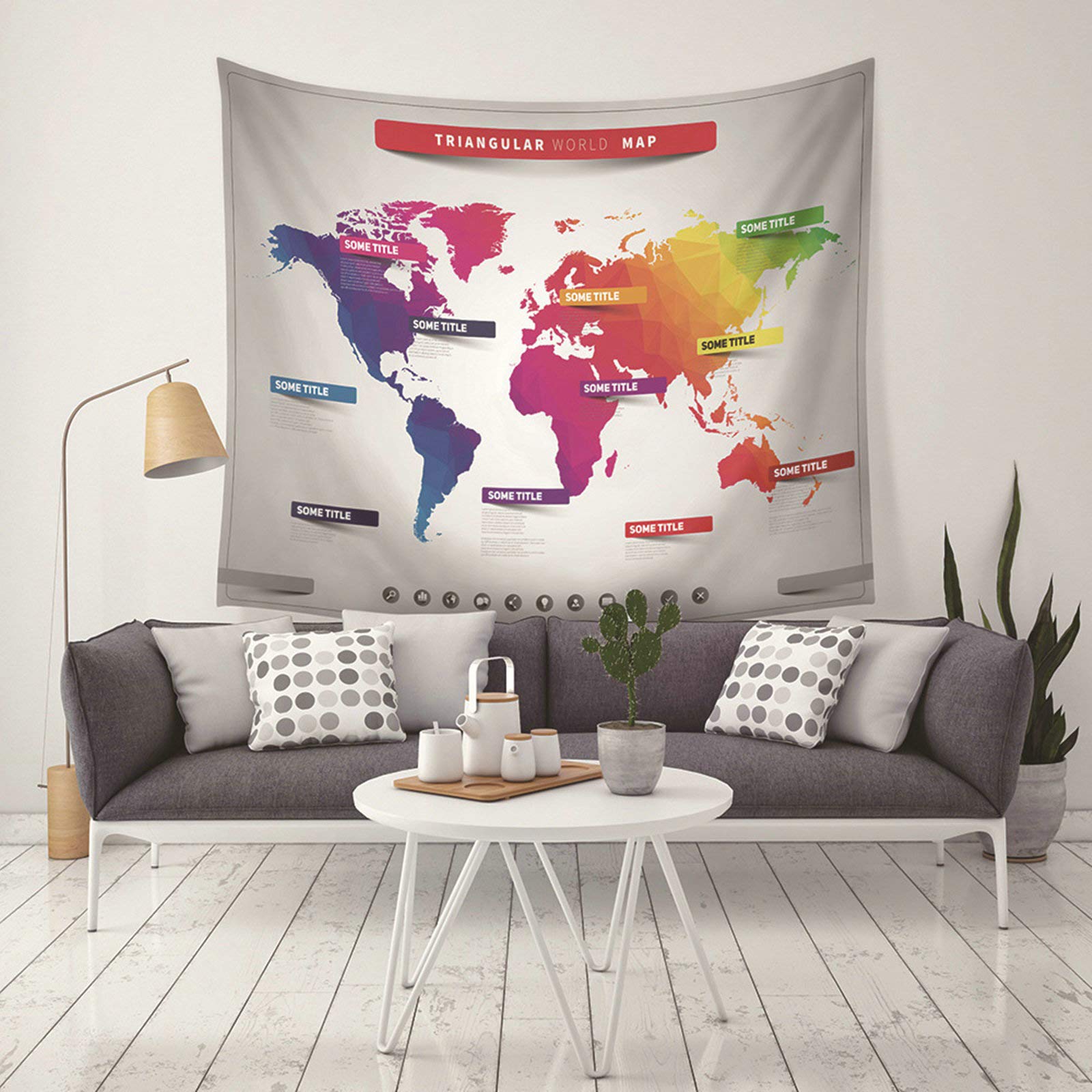 Tapices para dormitorio KnSam de mapa mundial triangular multicolor y 200x150 cm