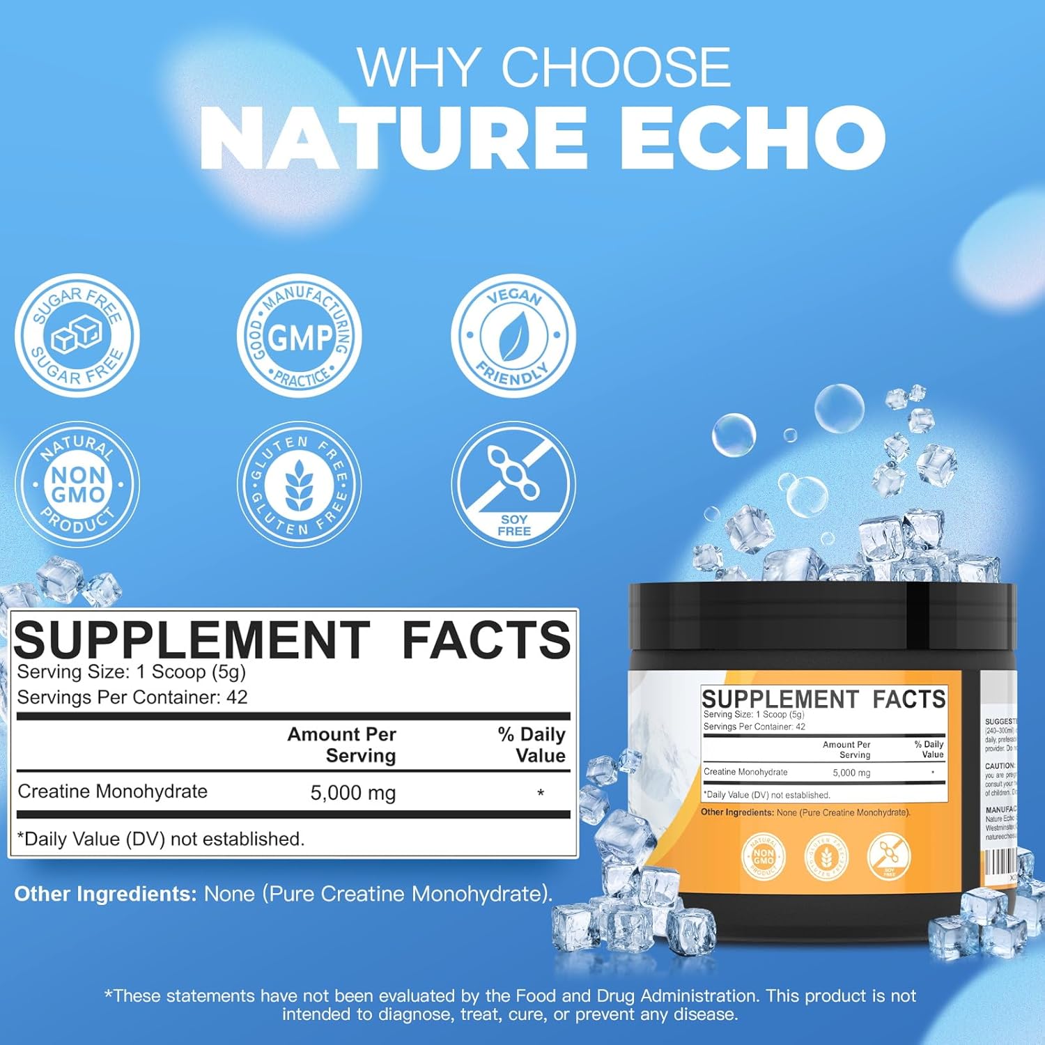 Creatine Monohydrate Powder - Unflavored - 42 Servings - 5g of Creatine Monohydrate - Supports Muscle, ATP Production, Energy, Strength - Vegan, Gluten Free