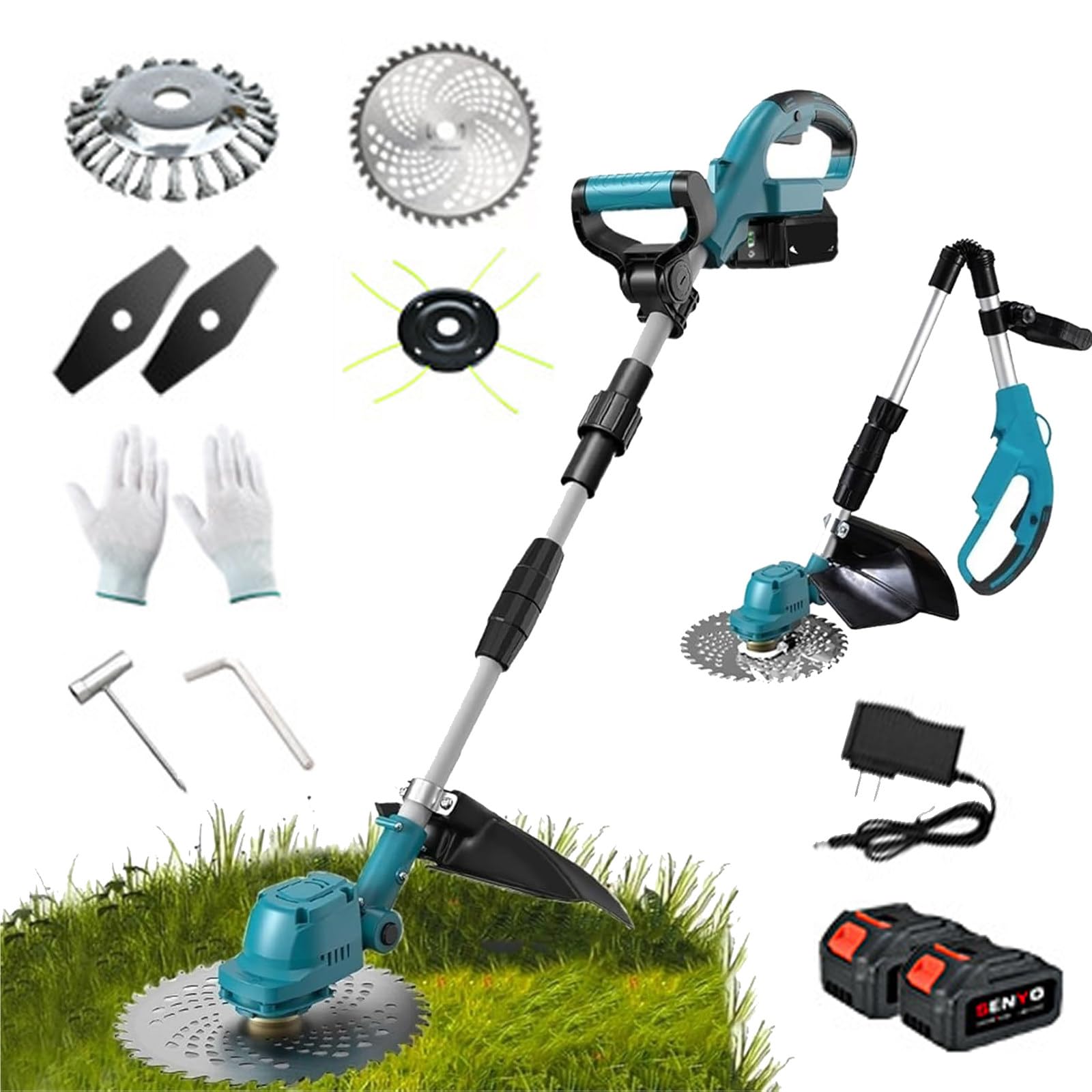 Desbrozadora Eléctrica,Cortacésped Eléctrico Sin Escobillas,Recortadora Manual,Disco De Sierra De 9",Corte Sin Esfuerzo,Longitud Ajustable,Incluye Disco Y 10C Batería,para Césped Y Jardín B