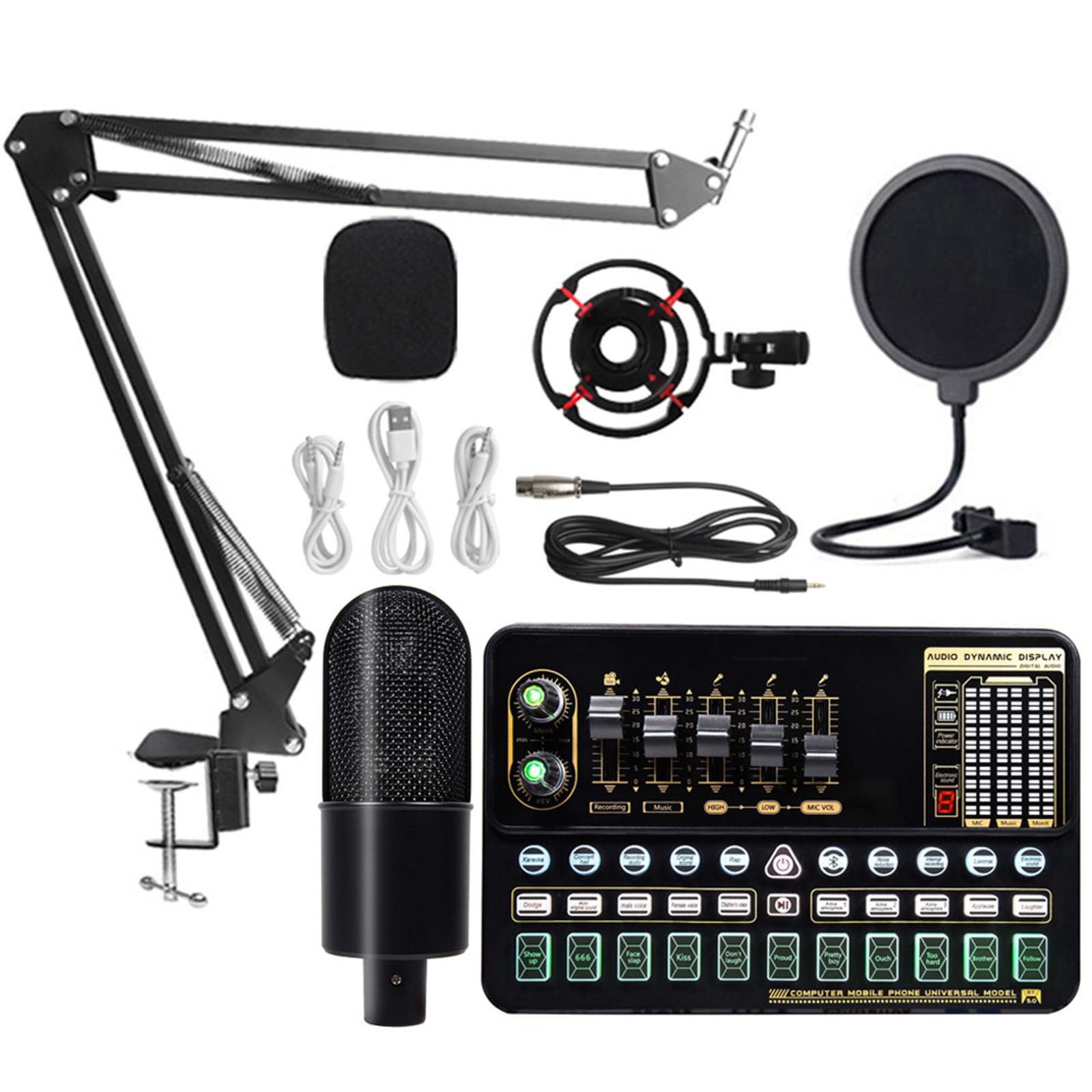 Carte son en direct Enregistrement en studio Carte son Mélangeur de microphone Bluetooth Changeur de voix Streaming en direct Mélangeur de son Podcast Karaoké Accueil
