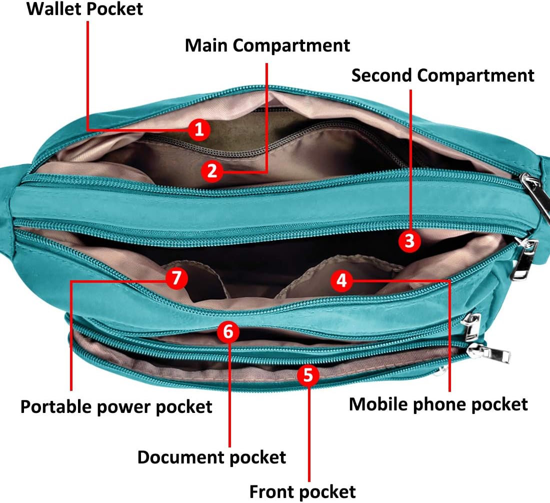 VOLGANIK ROCK RFID Purses for Women Fabric Nylon Multi Pocket Crossbody Bag Ladies Travel Handbag - Image 6