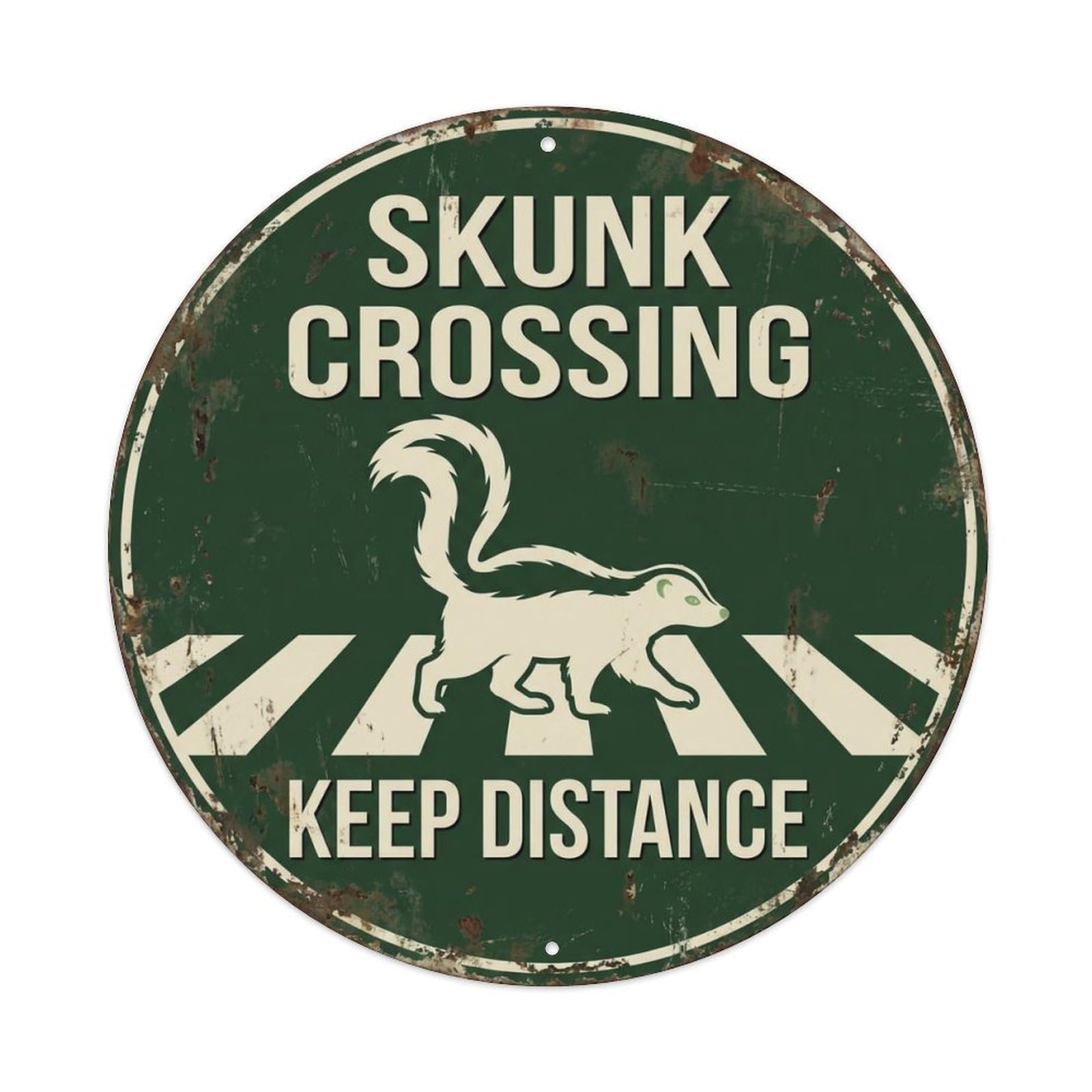 Skunk Crossing Keep Distance Countryside Metal Tin Sign