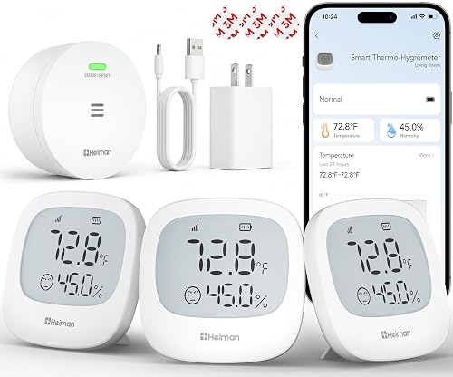 WiFi Thermometer Hygrometer, Digital Mini Sensor 3 Pack with Gateway