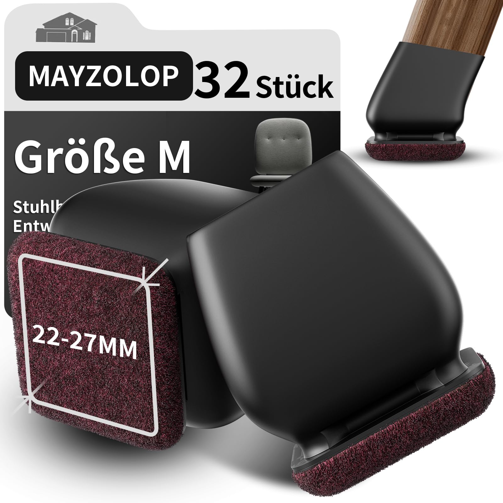 stuhlbeinkappen schräge stuhlbeine mit Filz, Gummi stuhlbeinkappen, Filzgleiter, Möbelmatte Für Hartholzböden 16pcs