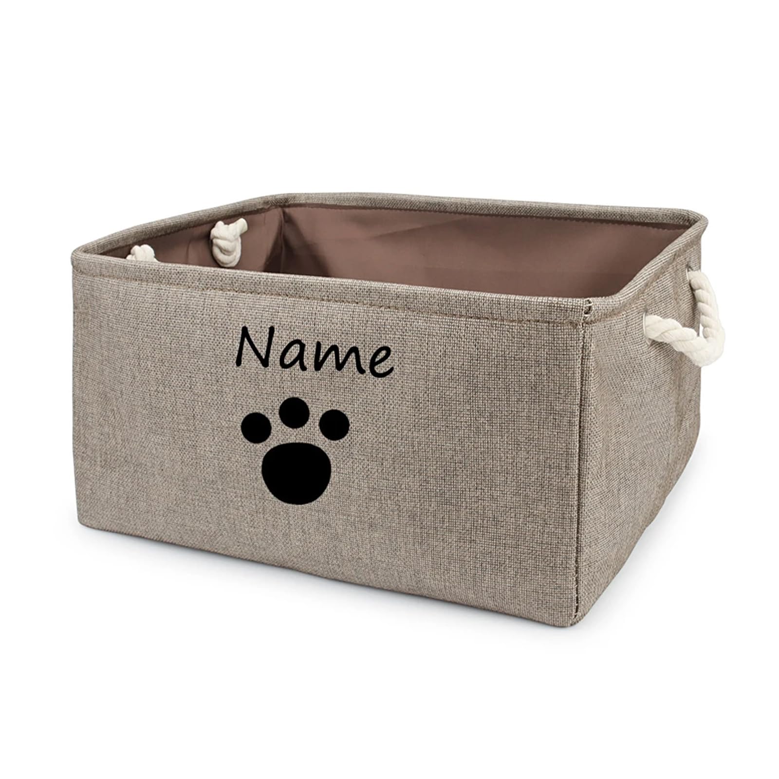 Personalized Name Pet Storage Basket,Dog Toy Basket, Personalized Dog Storage Box Foldable Dog Toy Organizer Pet Basket (Brown-Small Paw,L:40 * 30 * 20CM) — image 1