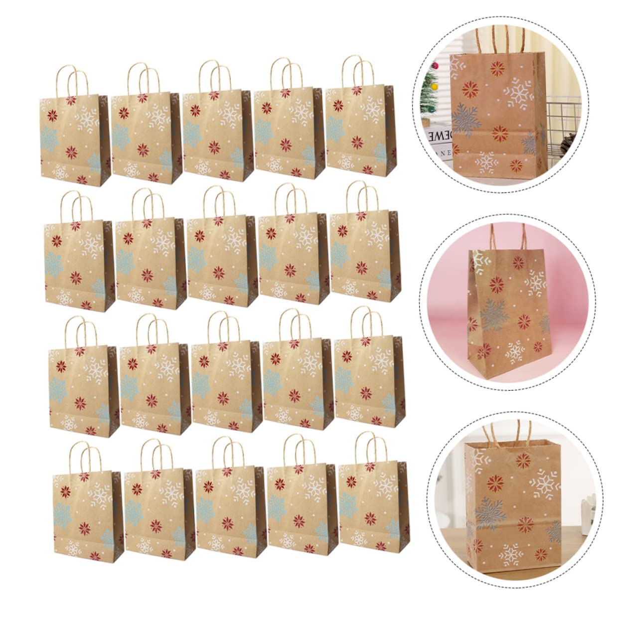 Hohopeti 20pezzi Sacchetti Regalo Di Natale Motivo Fiocco Di Sacchetti Di Carta Per Regali Tema Natalizio Adatti Per Dolci Cosmetici Tè Snack e Piccoli Regali Per Feste Compleanni e Altre o
