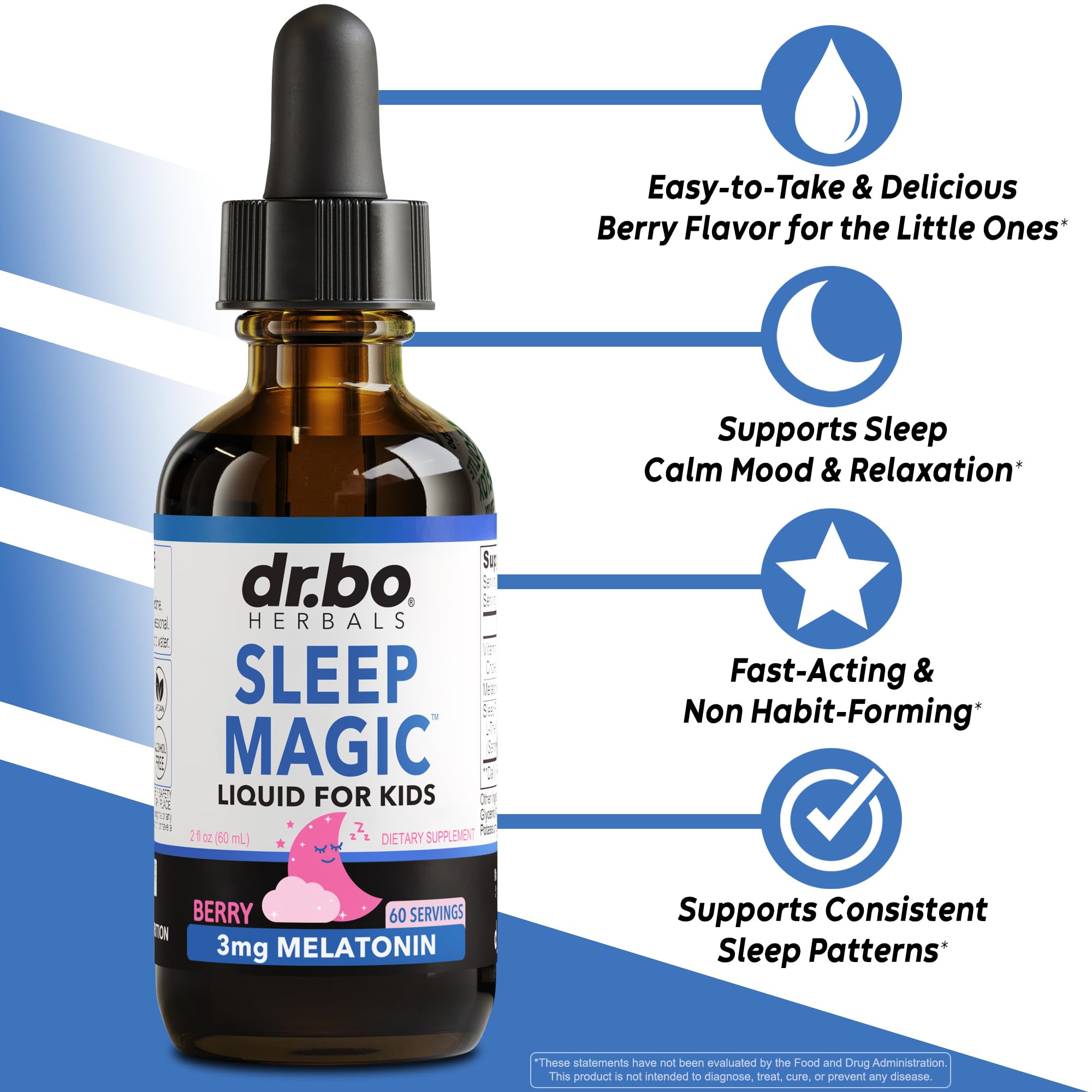 Liquid Melatonin Kids Sleep Aid - Sleep Magic Kids Melatonin Liquid 3mg Berry Drops, D3, L Theanine - Children's Sleeping Aids, Natural Calm L-Theanine Supplement, Toddler Travel Essentials 2 Fl Oz — Amazon image 2