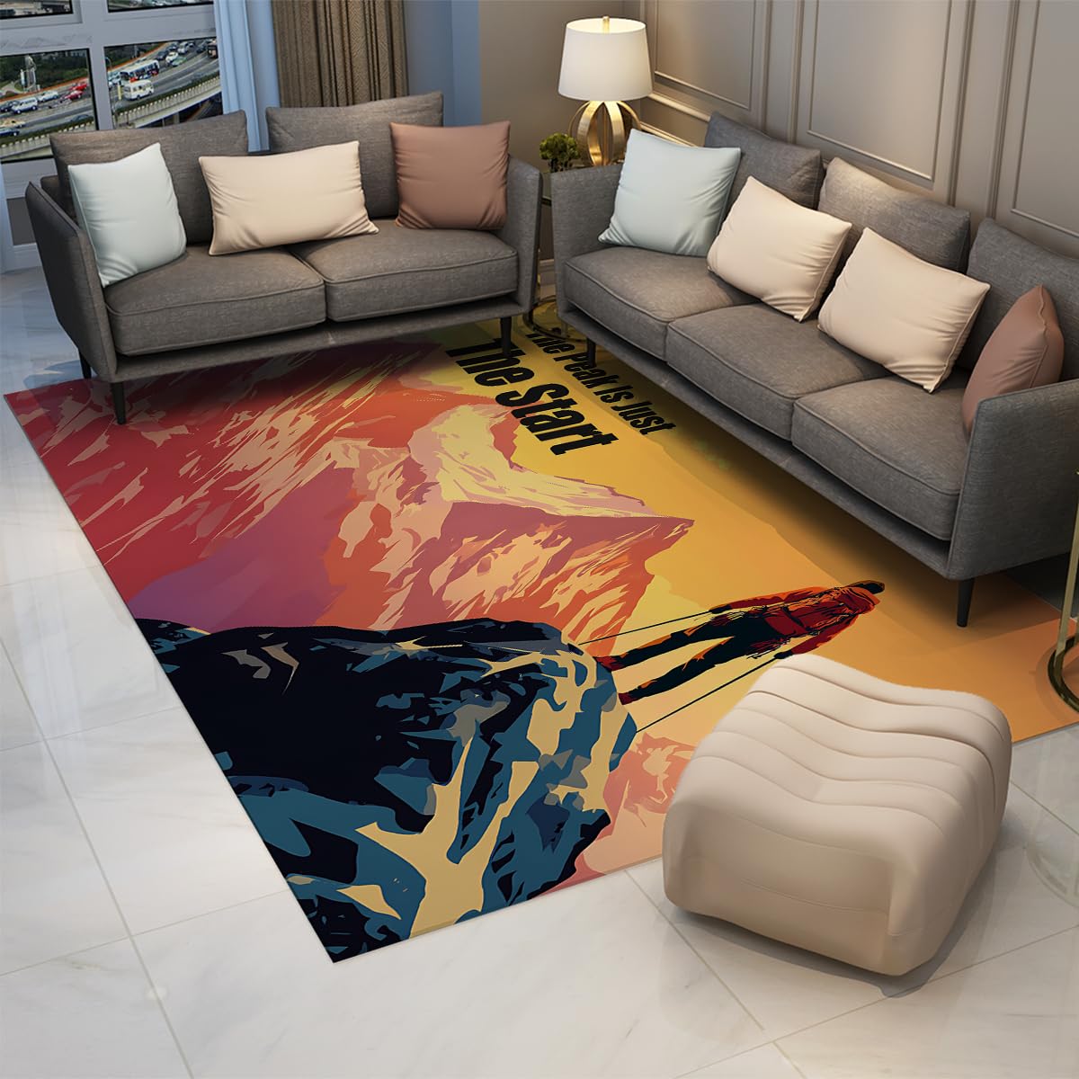 Dywaniki w stylu przygodowym 160 x 200 cm, motywacyjny wspinacz górski, okrągły dywan do salonu, biura, zmywalny, cienka mata pod drzwi wejściowe