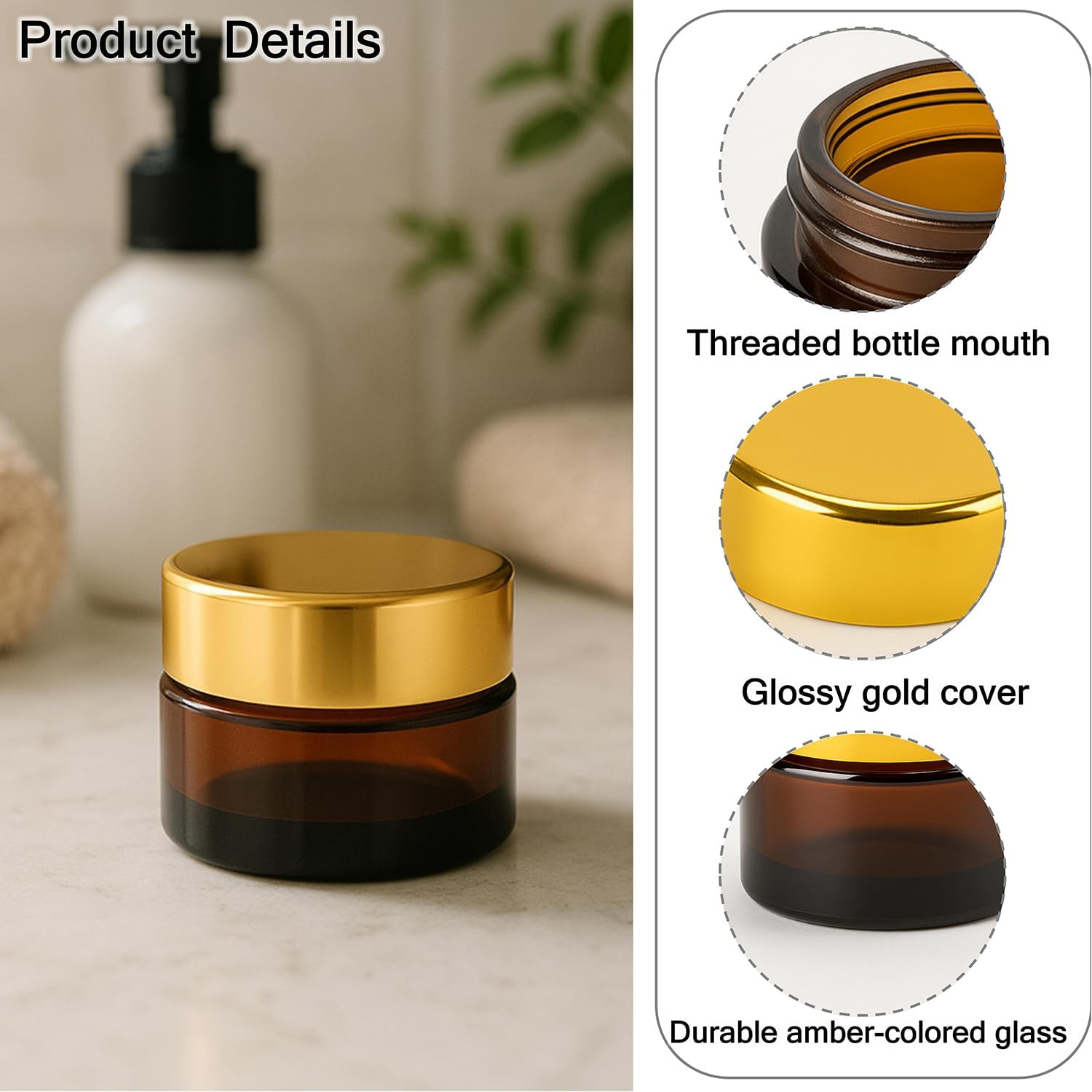 12 Packs 5ml/0.17Oz Amber Glass Cream Jars with Golden Lids Small Cosmetic Containers Refillable Empty Jars Travel Sample Jars for Lip Balm, Salve, Ointment, Eye Cream, DIY Skincare image 3
