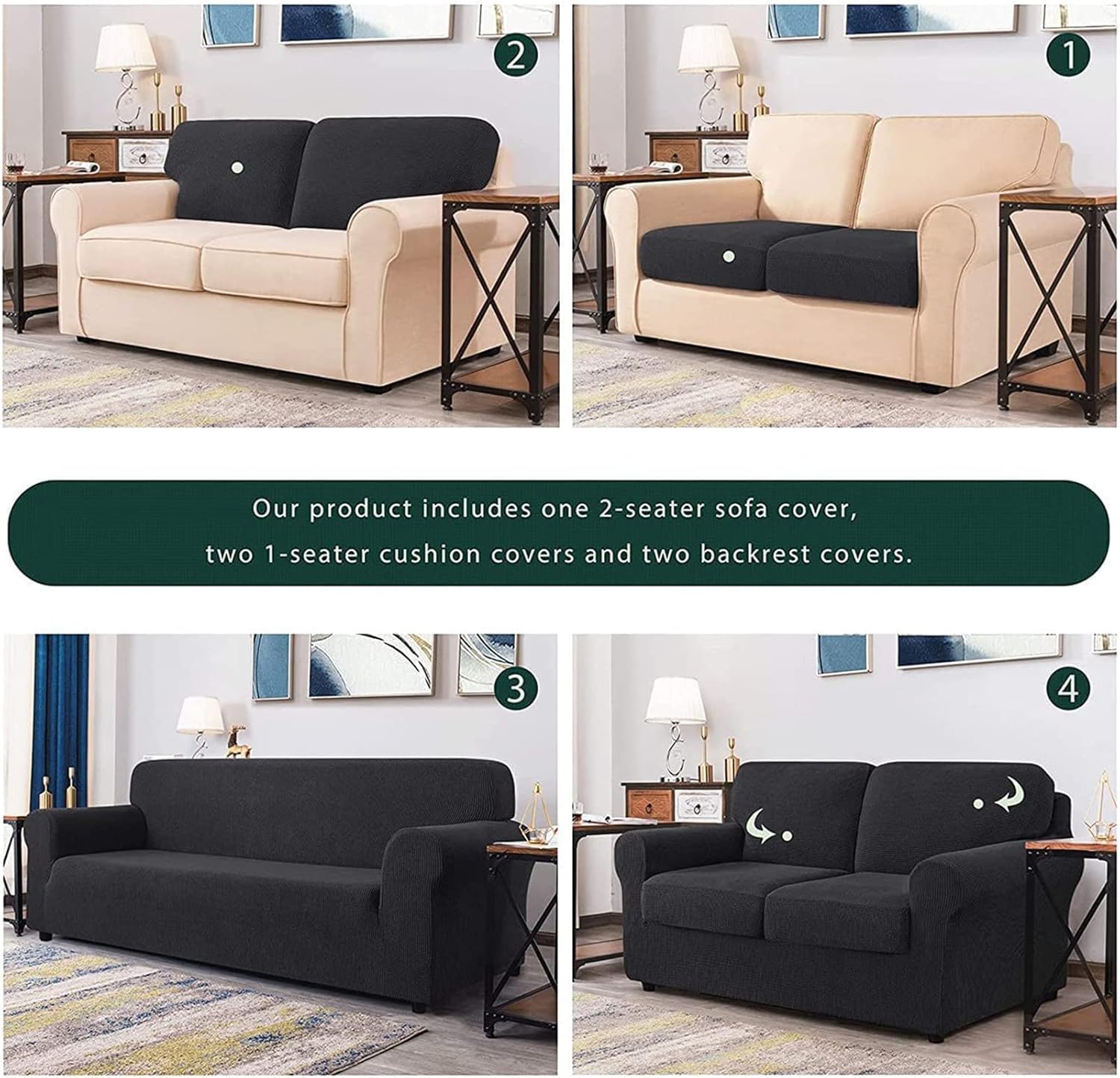 Sofa Cover Washable 5-Piece Stretch Velvet Set Elastic Loveseat Slipcover for 2 Seater Couch with Separate Backrests Cushion Covers - Sand Color Soft