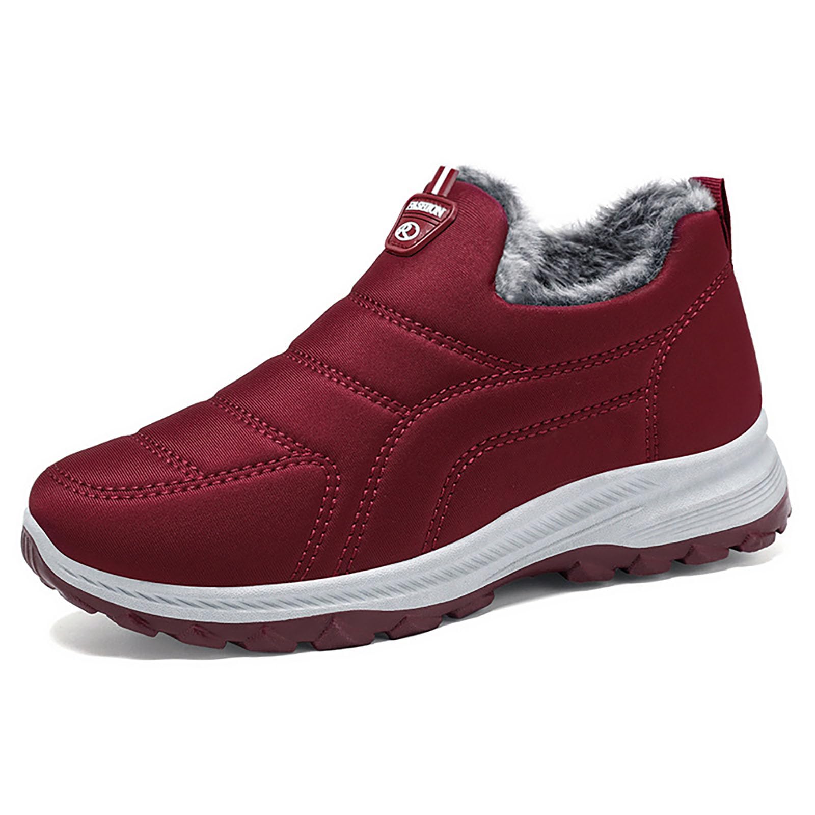 Womens Warm Fur Lined Slip-On Snow Boots Comfortable Wide Round Toe Non-Slip Thick-Soled Ankle Boots Winter Outdoor Activity