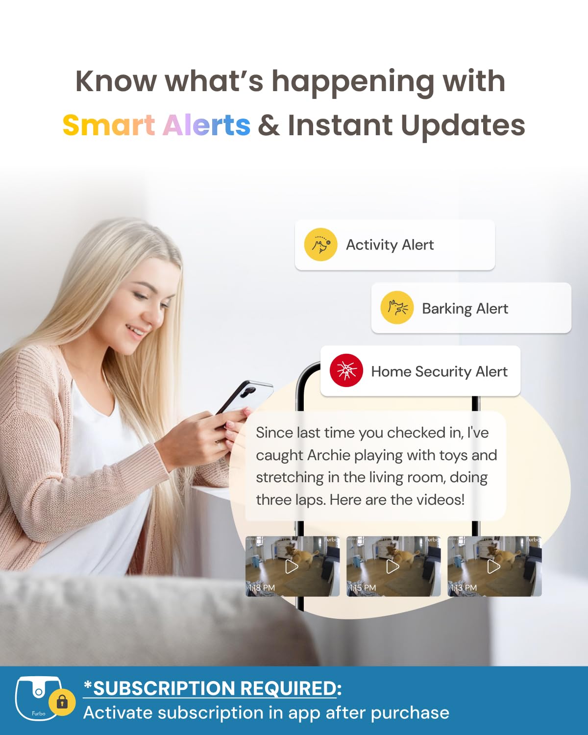Furbo 360° Hundekamera + Mini [Neues Abonnement bei der Einrichtung erforderlich] 2-Kamera-Bundle Nanny Pro Abonnement: Sicherheits- und Heimsicherheitswarnungen, Haustierkamera mit Lautsprecher