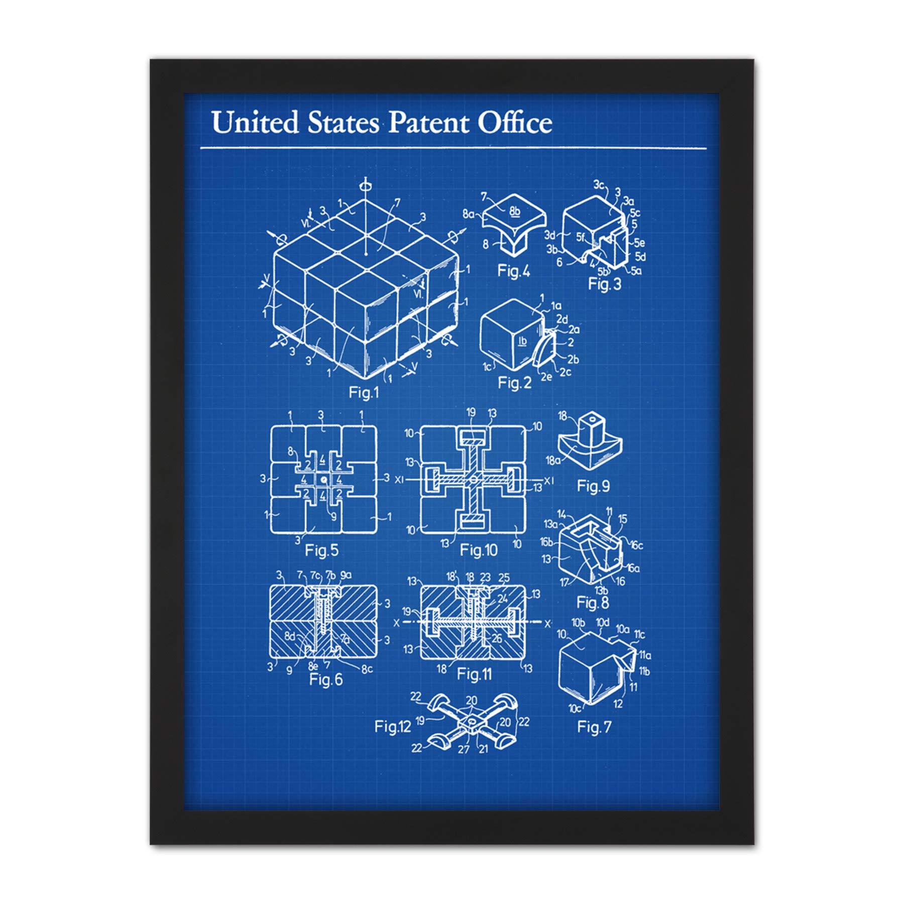 Artery8 Rubik Toy Spatial Logical 1983 Patent Plan Artwork Framed Wall Art Print 18X24 Inch