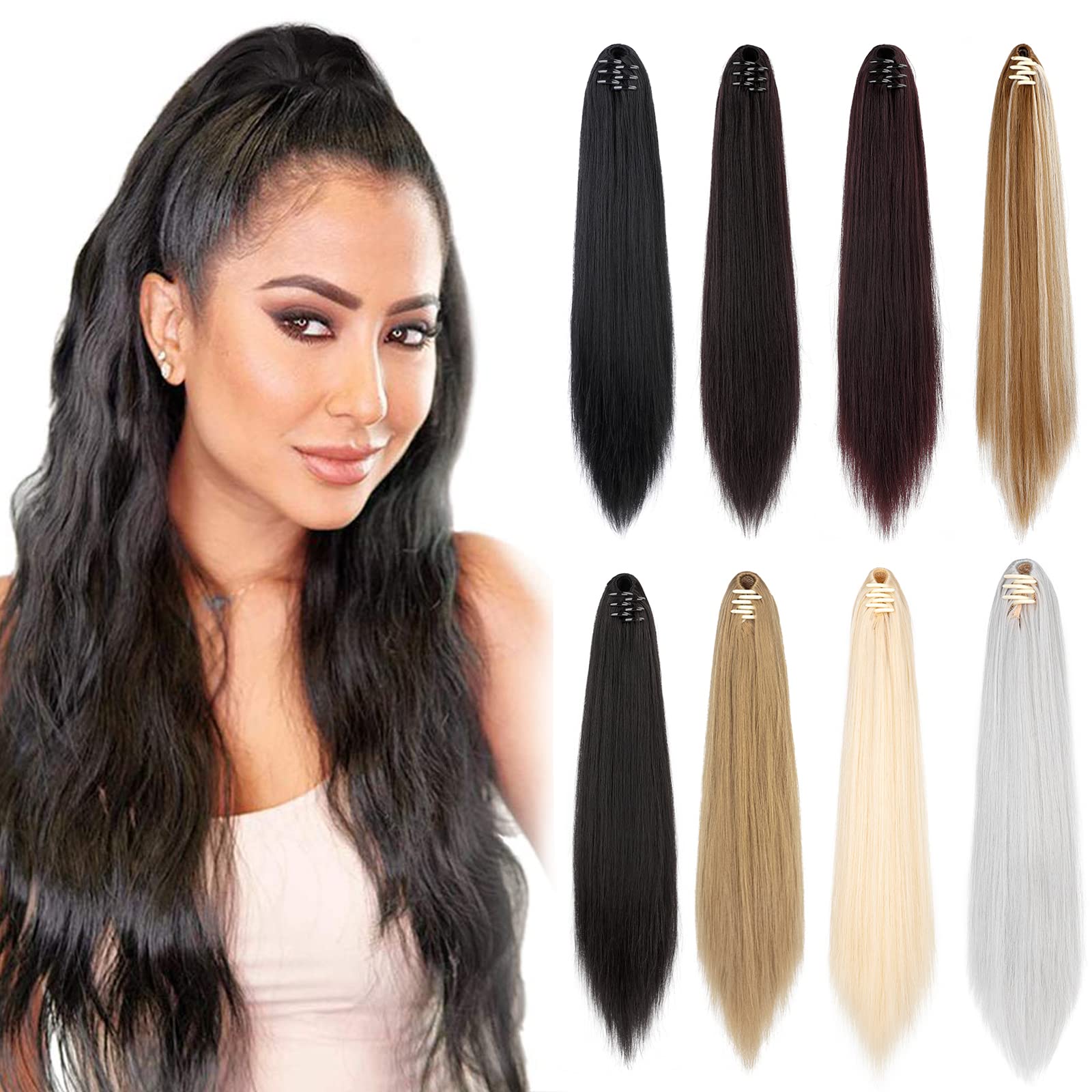Amazon.com : XBwig 24 Inch Long Straight Ponytail Extension Claw Clip  Synthetic Heat Resistant Hair Extensions Jaw Clip Ponytail Hairpiece for  Women : Beauty & Personal Care