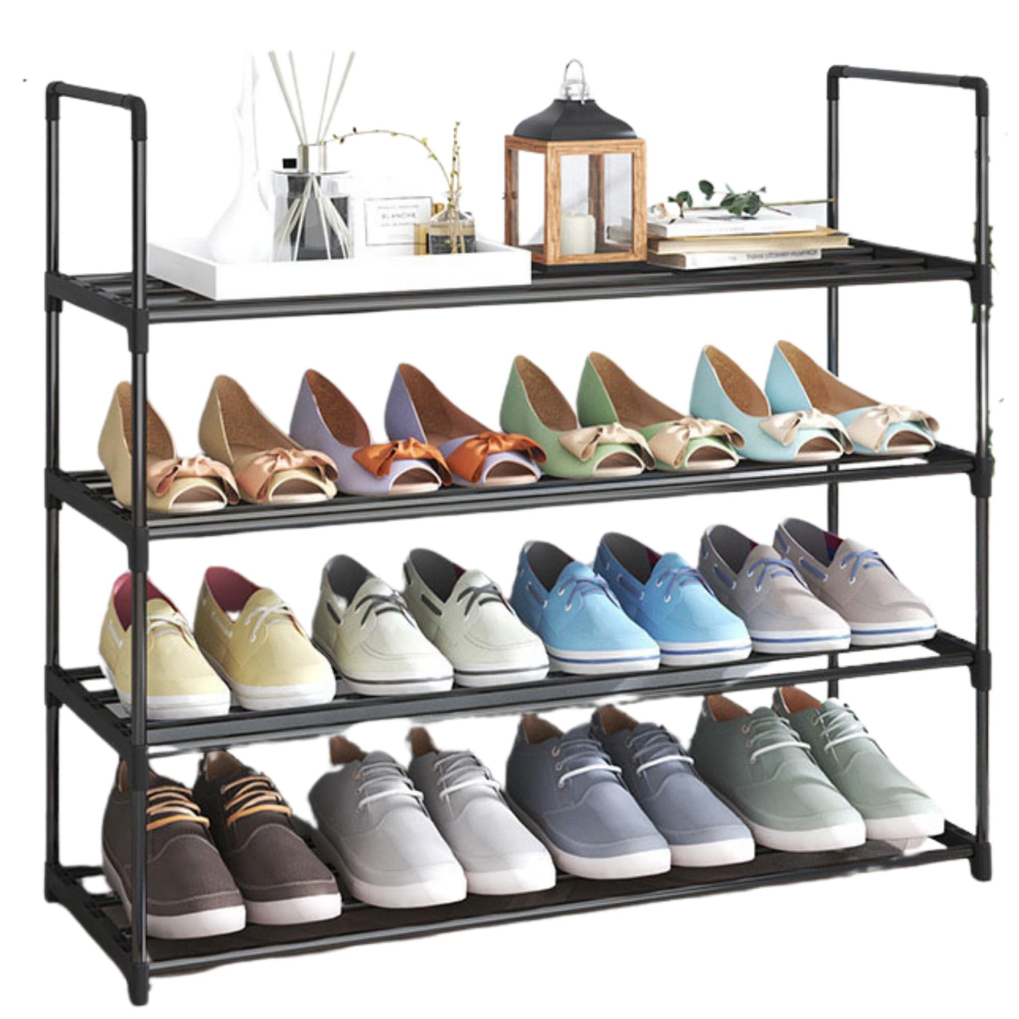4 Tier Shoe Rack and Organizer, Sturdy Metal Shoe Organizer Space Saver for Entryway, Easy to Assemble Compact Shoes Rack with Large Capacity, Free Standing Shoe Storage Cabinet 80x26x73 cm