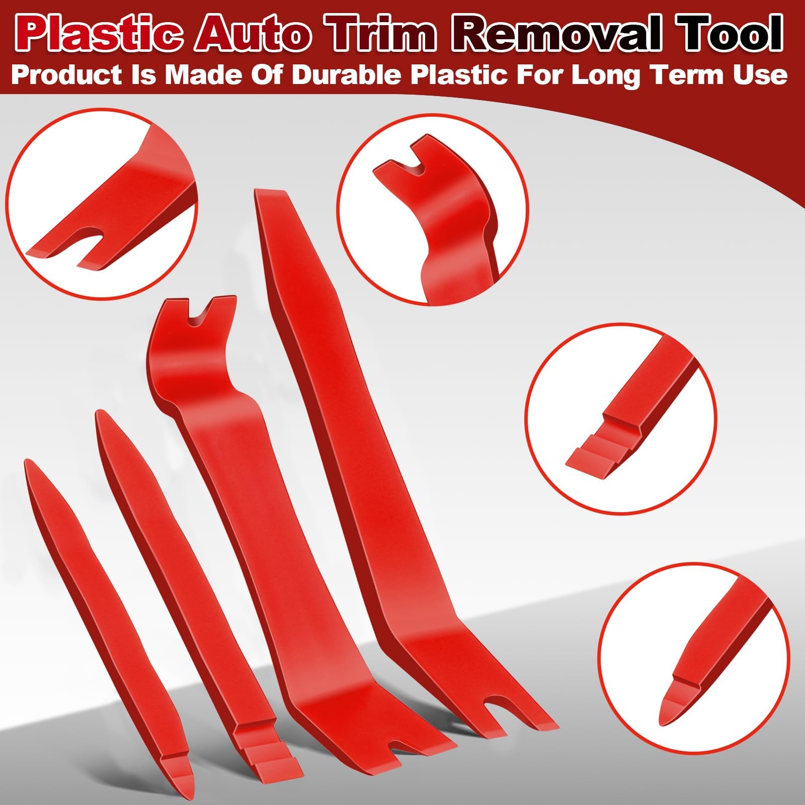 Keze 7 Pcs Auto Plastic Trim Removal Pry Tool & Clip Plier Remover Kit for Removal Car Body Upholstery Door Panel Dashboard Automotive Push Rivets Fasteners-Red - Image 4