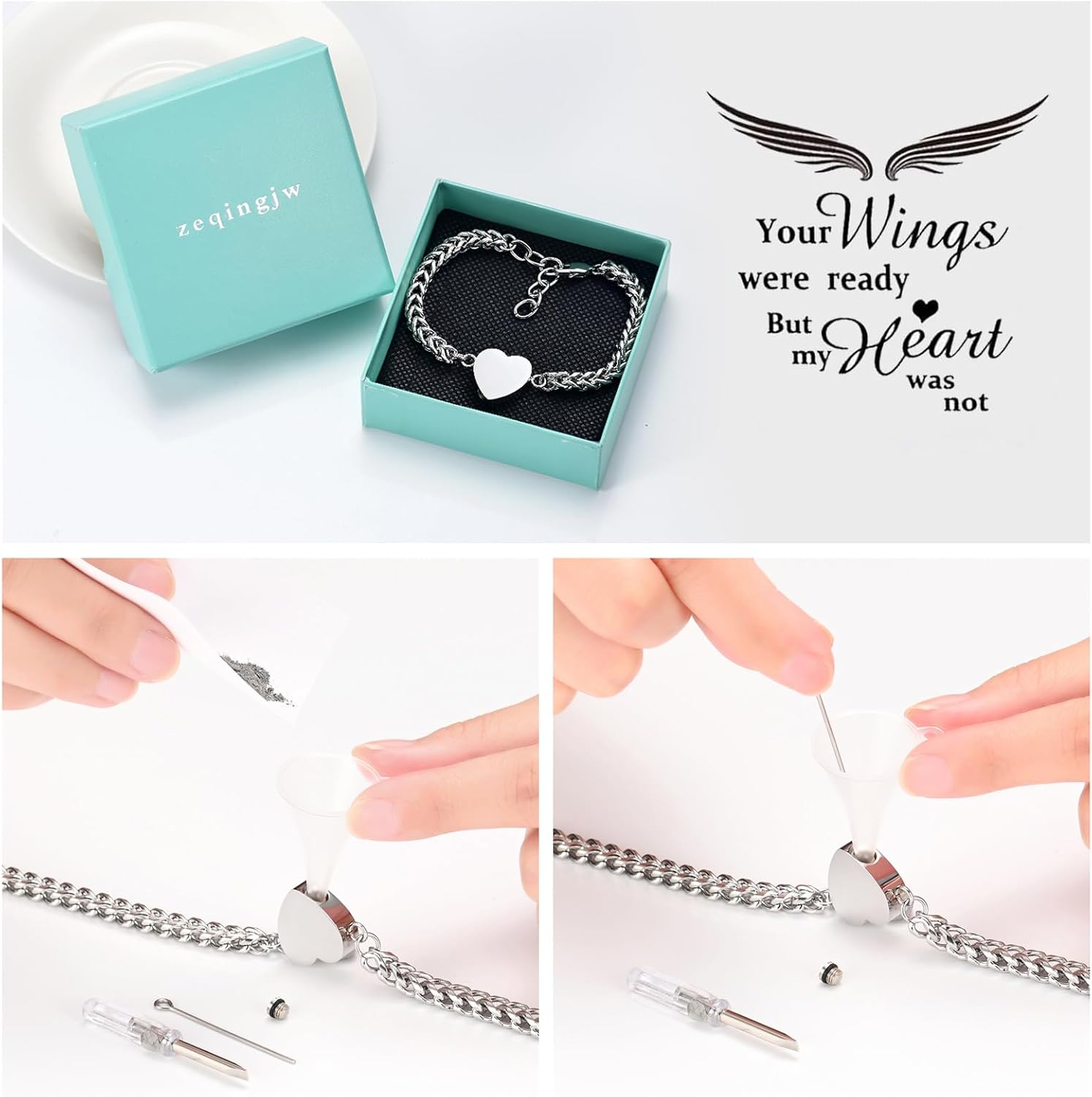 zeqingjw Heart Cremation Memorial Urn Bracelet for Ashes for Women Stainless Steel Adjustable Keepsake Bangle Cremation Memorial Ash Jewelry - Image 5