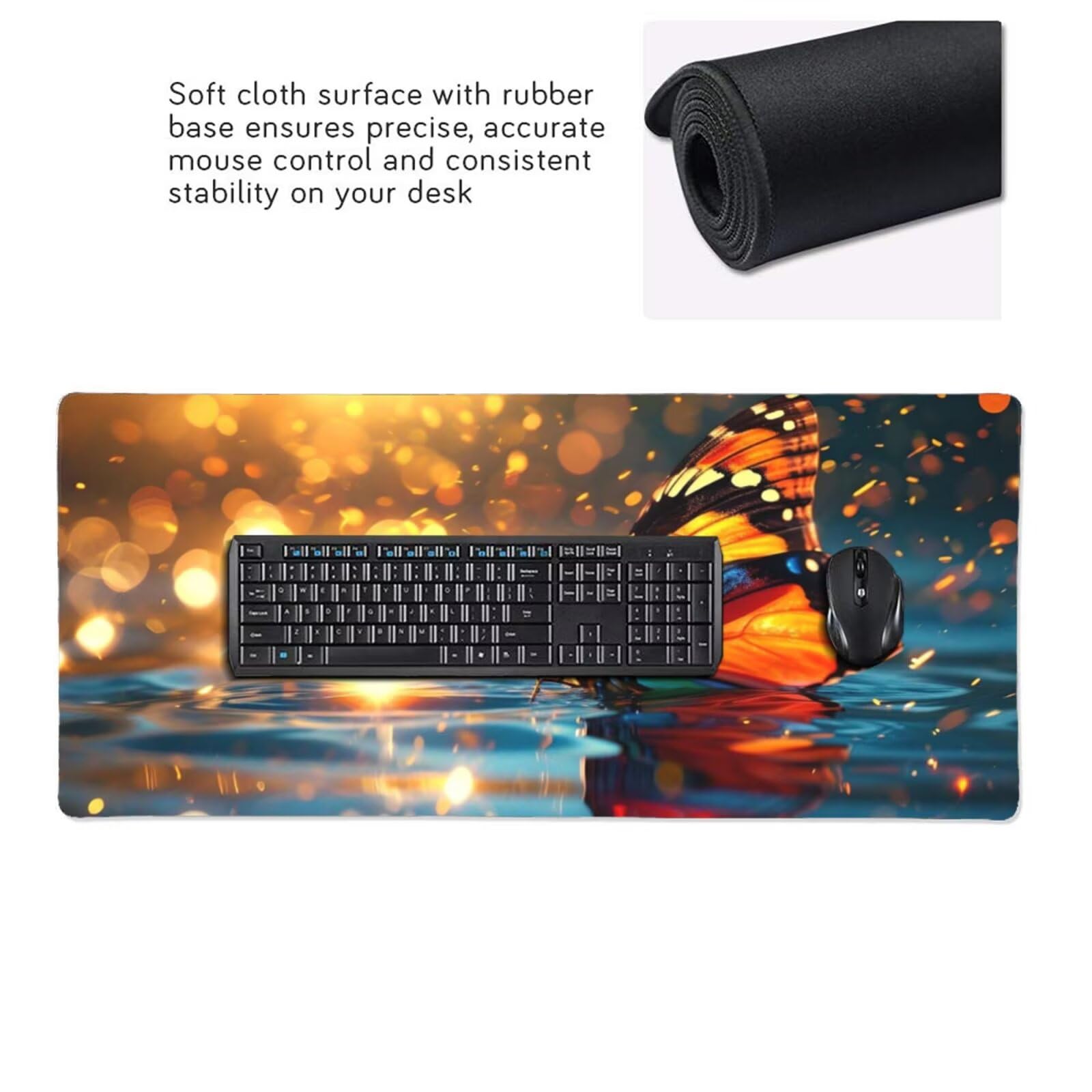 Tapis de Souris Papillon Tapis de Souris XXL 1400 x 600 mm, Grand Sous Main Bureau Gaming avec Bords Surpiqués et dos Antidérapant, Couleur Mouse Pad Gamer pour Clavier et Souris, Cadeaux Hommes H-501