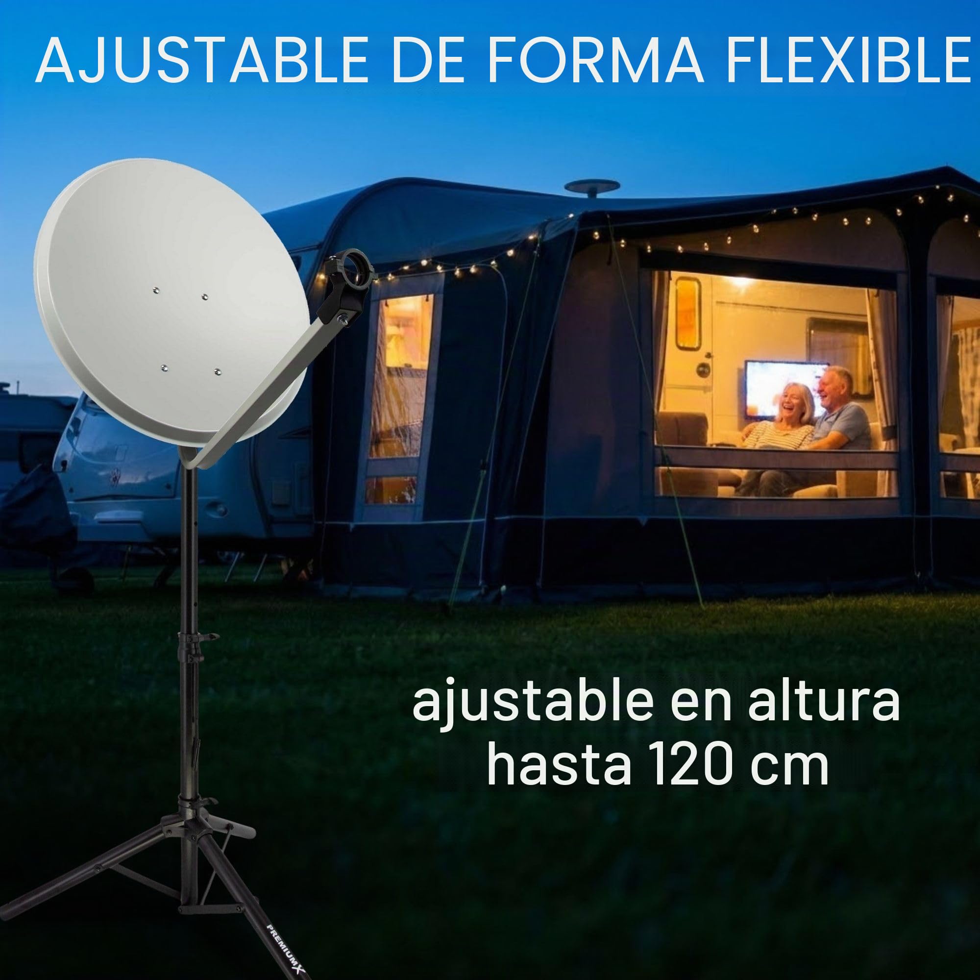 PremiumX Trípode básico, Acero, diámetro 32 mm, Altura 120 cm, Soporte para Antenas parabólicas de 80-85 cm, Espejo, Camping, balcón, Negro, con 3 Clavijas de Acero Macizo