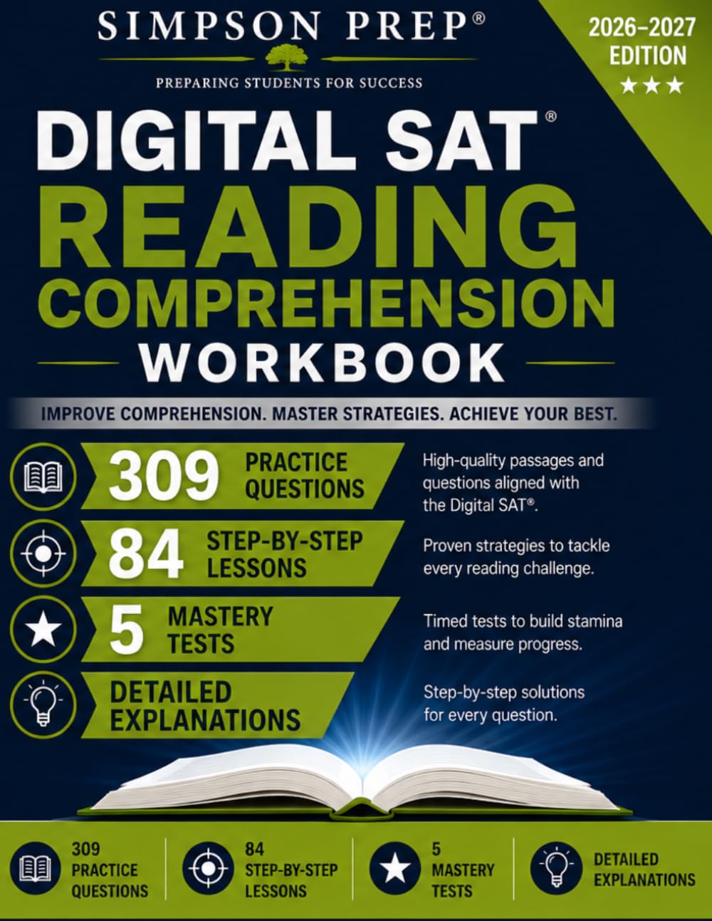 Digital SAT Reading Comprehension Workbook: 309 Practice Questions, 84 Step-by-Step Lessons, 5 Mastery Tests, and Detailed Explanations for Main ... Practice for the Digital SAT and PSAT)