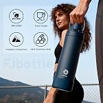 FJbottle 24oz Bouteille d'eau en métal isolé Pas de paille, Coffret de protection antidérapant en acier inoxydable Boutilles d' eau de sport, Isolation sous vide double-angle, sans BPA pour les voyages & Vélo, Navy