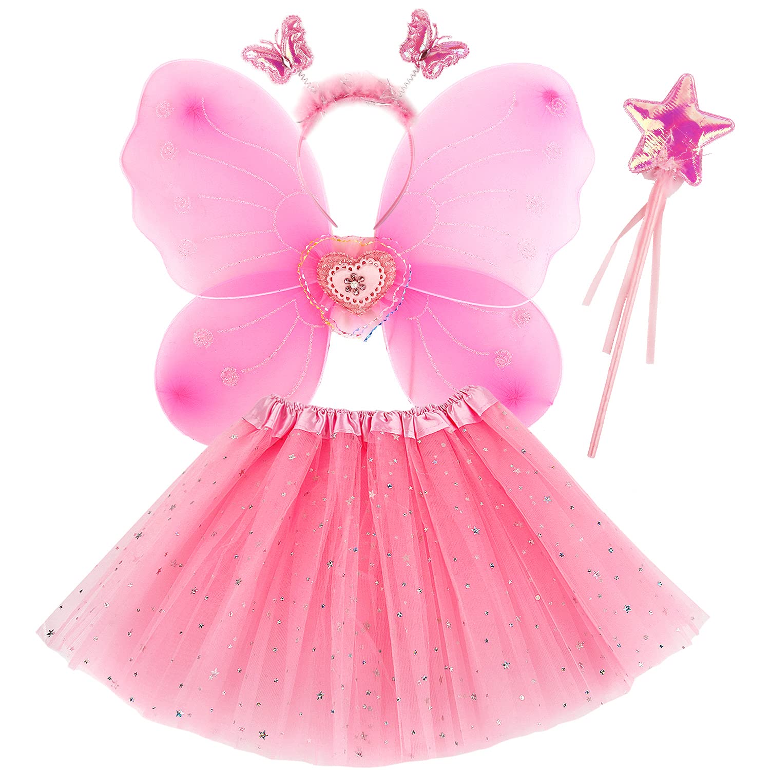 Girls Fairy Costume Set - Butterfly Wings, Magic Wand and Headband Set for 3-8 Years Girls