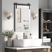 Vista 63 de COGOOD - Espejo de puerta de granja estilo granero - 41" x 26" Espejo de pared con marco de madera rústica para baño, sala de estar, decoración