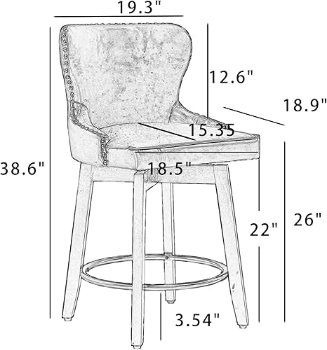 Miniatura 3 de CUYOCA Taburete de bar giratorio de altura de mostrador con respaldo de ala de remache y patas de marco de madera, taburetes de bar tradicionales