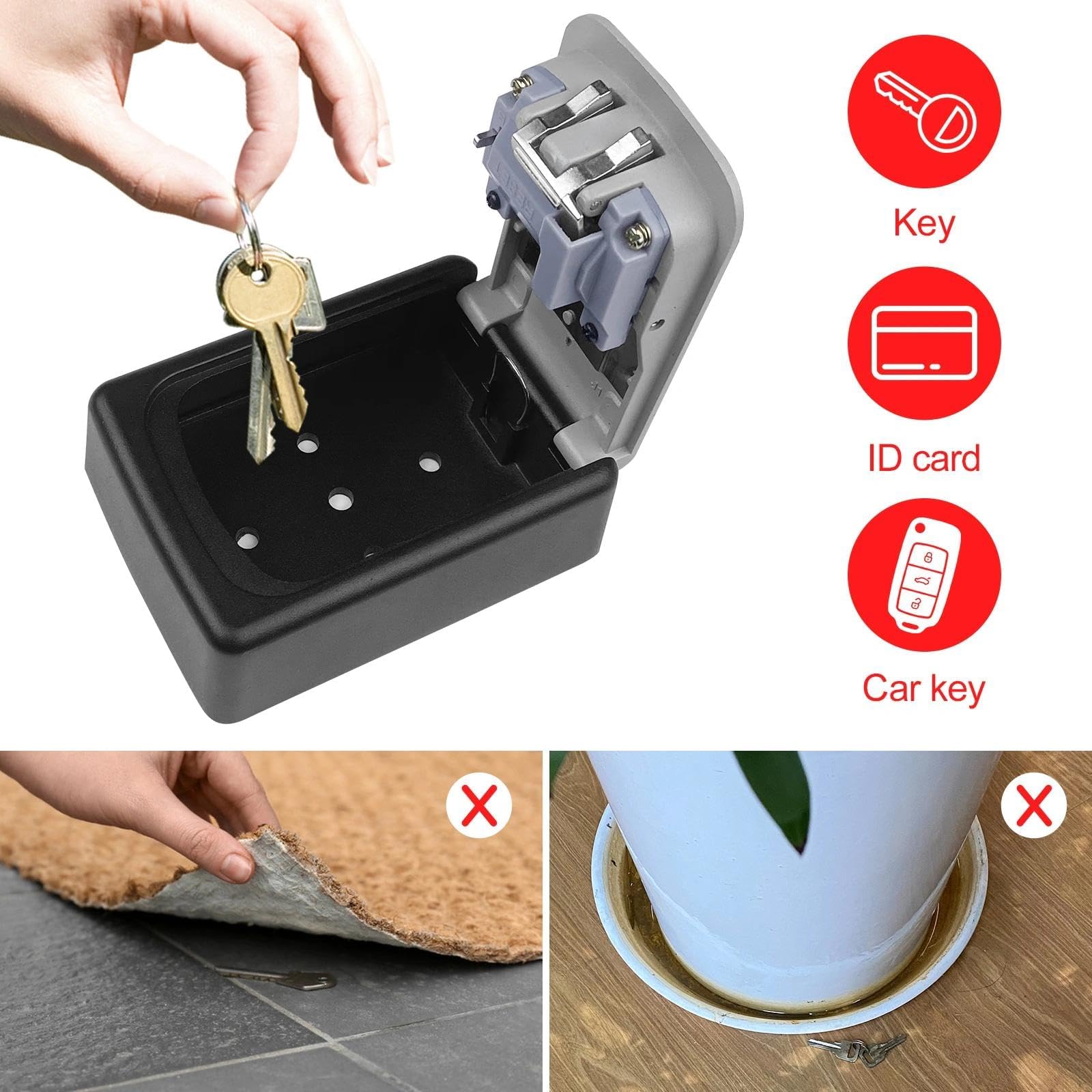 Comzantor cassetta di sicurezza con codice a 4 cifre, cassetta portachiavi impermeabile e antiruggine, cassaforte per chiavi con combinazione parete per casa, garage, scuola, ufficio, palestra(grigio) - 4