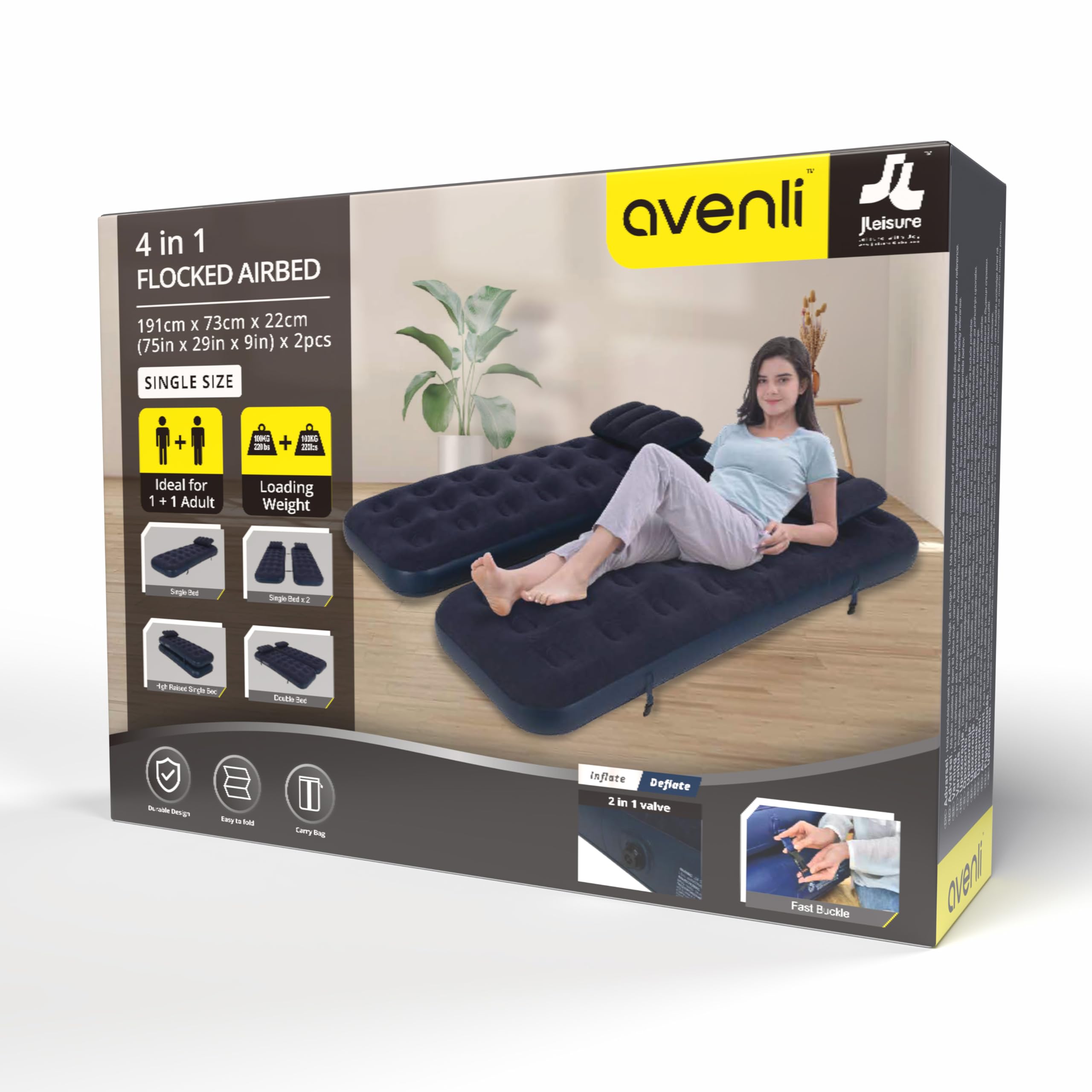 AVENLI Luftmatratze Luftbett Camping Set mit 2 Kissen für 2 Personen 2X 191x73x22cm aufblasbare Matratze Gästebett weiche Liegefläche mit beflockter Oberfläche Reise-Bett für Camping & Zuhause