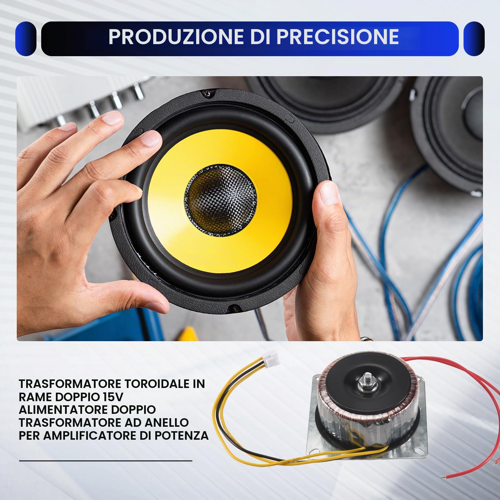 Doppio trasformatore toroidale in rame da 15 V per alimentatore doppio trasformatore di loop per amplificatore di potenza